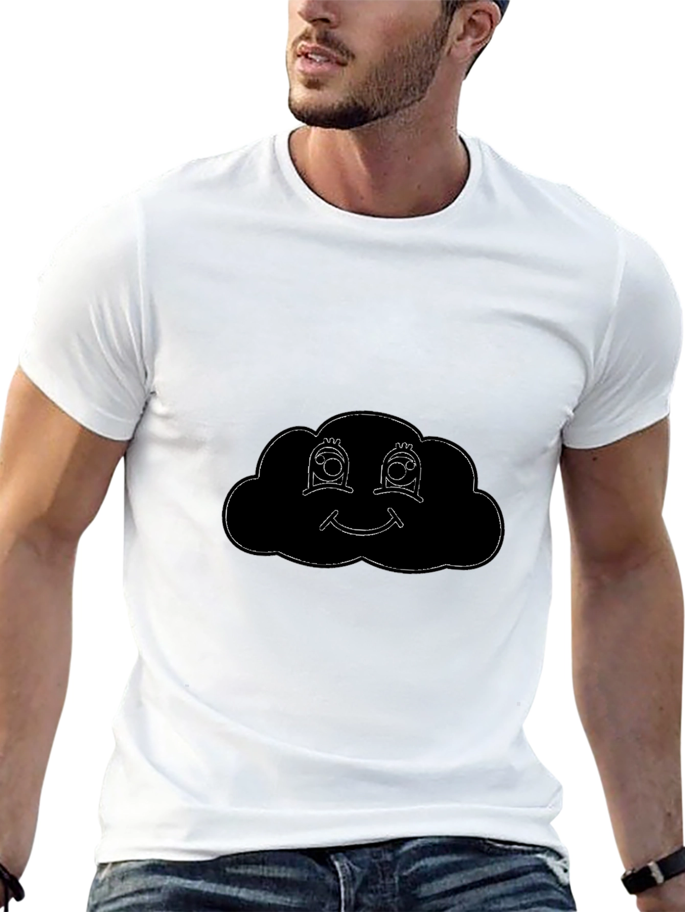 Black Smiling Cloud Graphic Tee - Black Cotton Comfort view 13