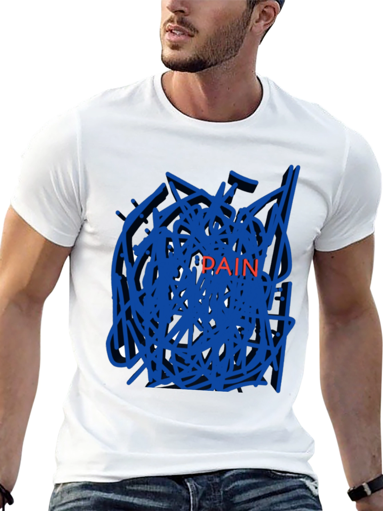 Black Edgy "Pain" Graphic Black T-Shirt view 13