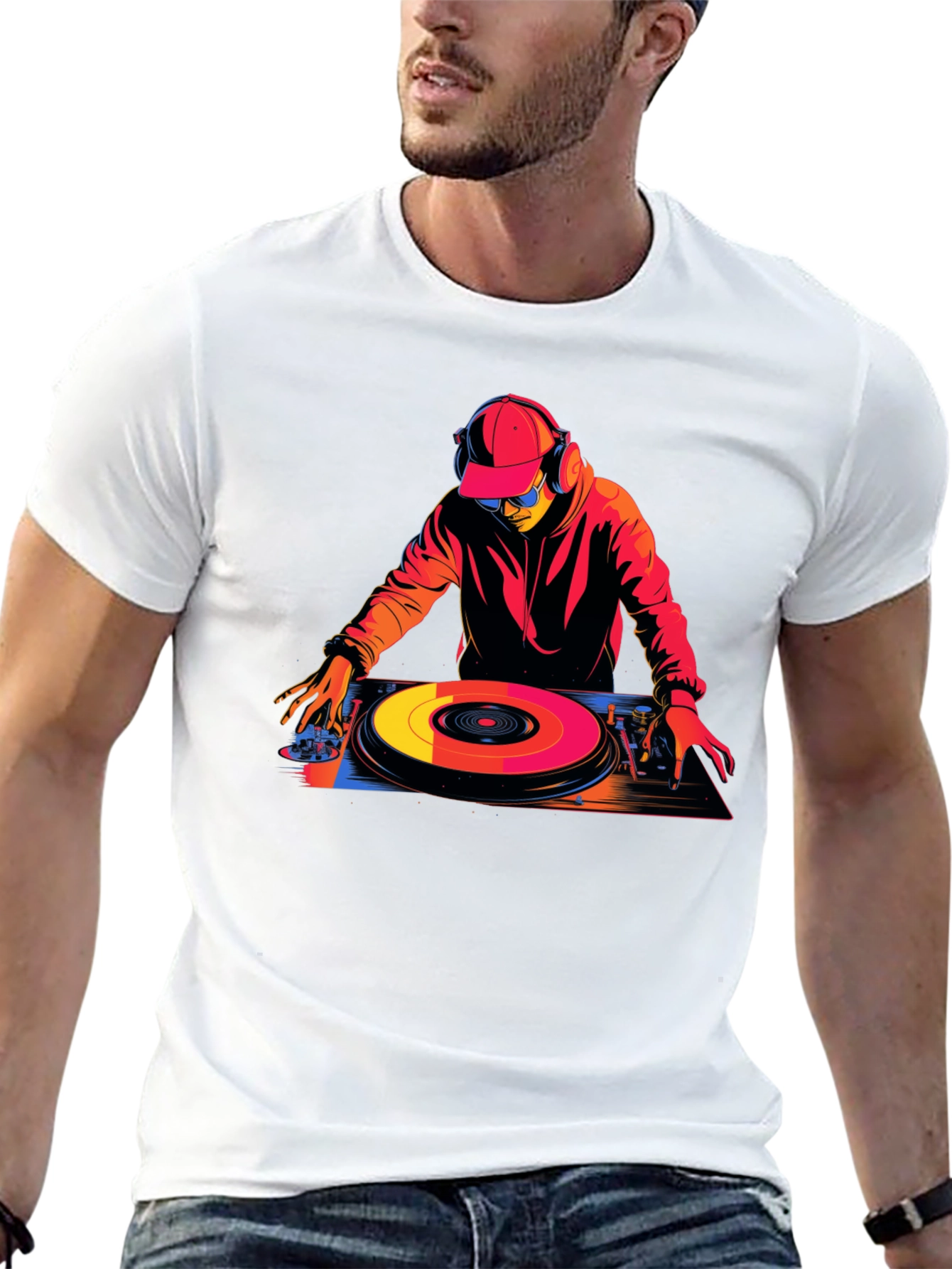 Black DJ Turntable Graphic Tee - Black Cotton Blend T-Shirt view 13