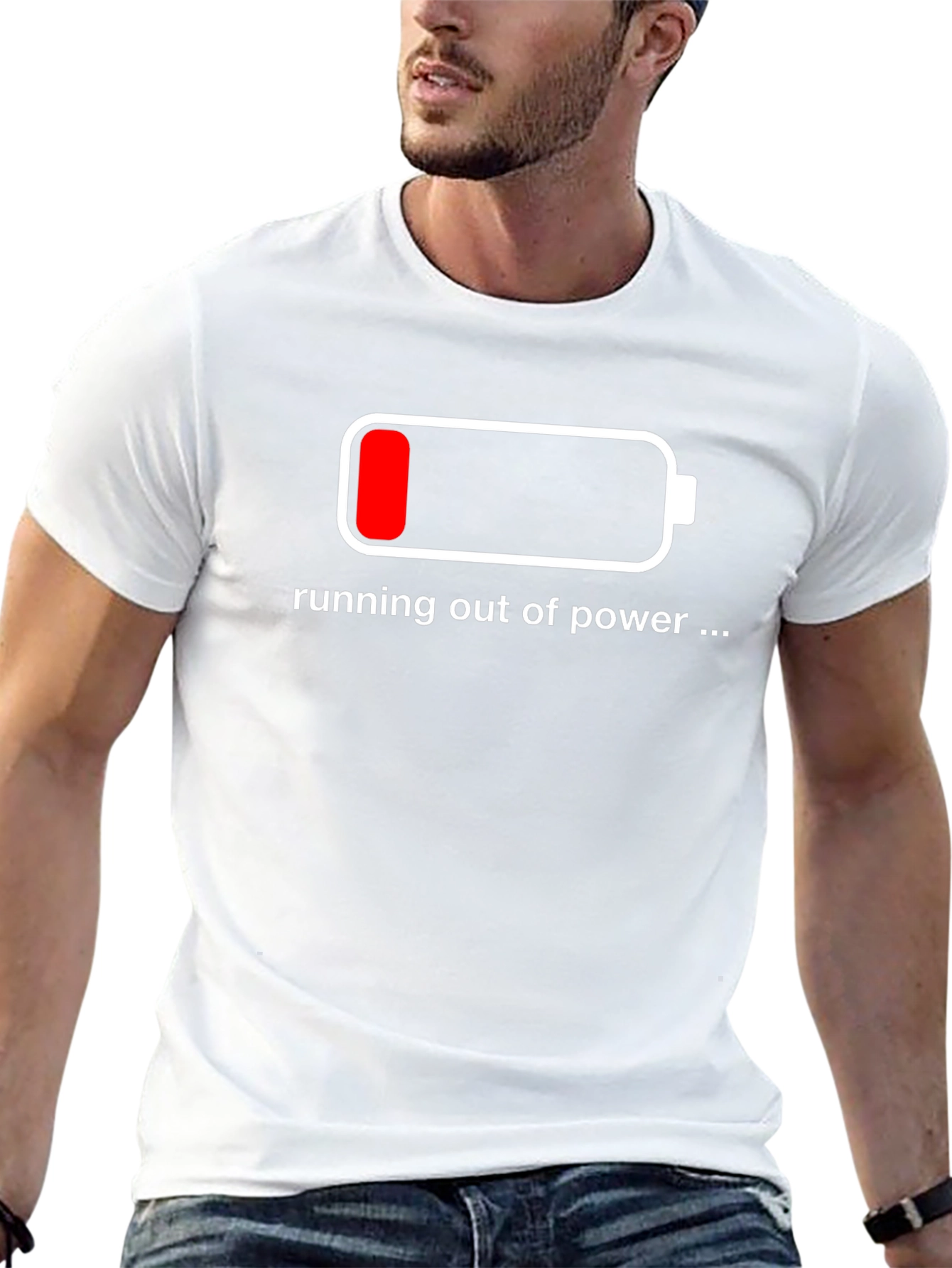 Black Running Out of Power T-Shirt - Low Battery Design view 13