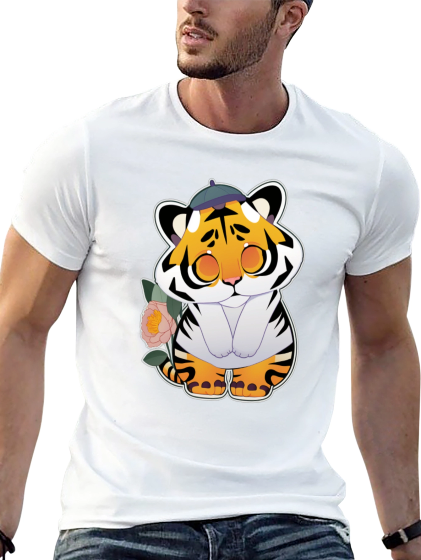 Black Cute Tiger Graphic Tee - Unisex Black T-Shirt view 13