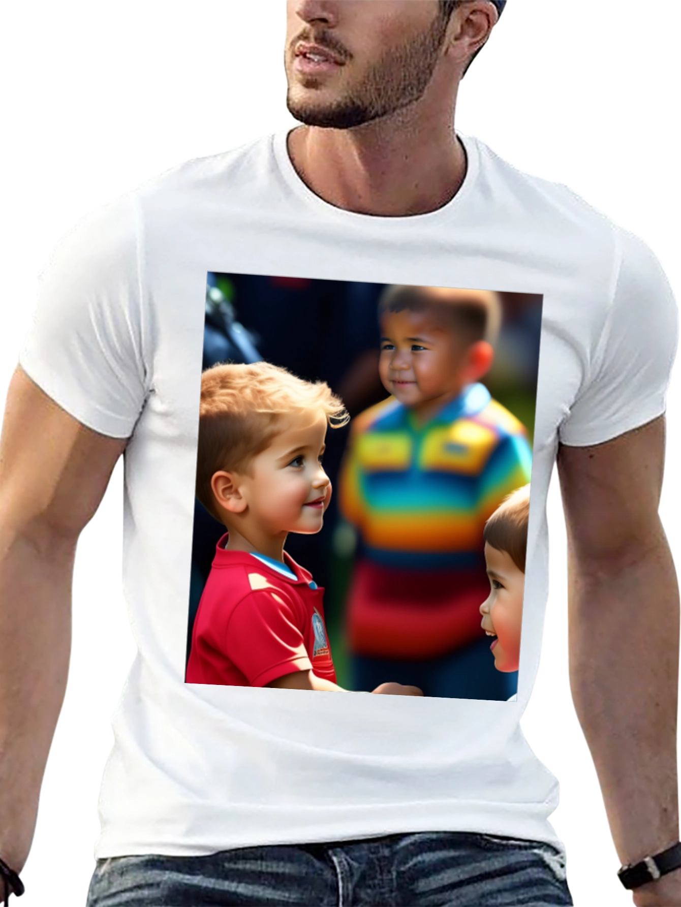 Black Unique T-Shirt with Adorable Children Print view 13