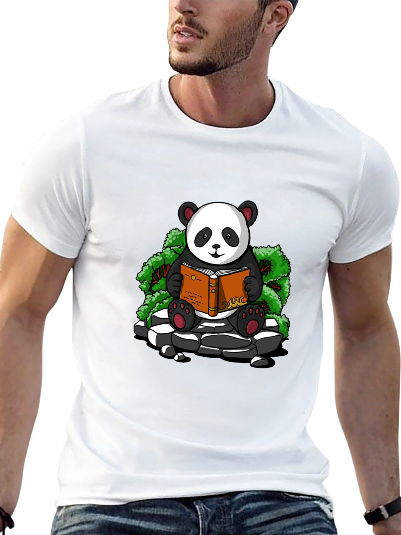 Black Panda Reader Graphic Tee - Black Cotton T-Shirt view 13