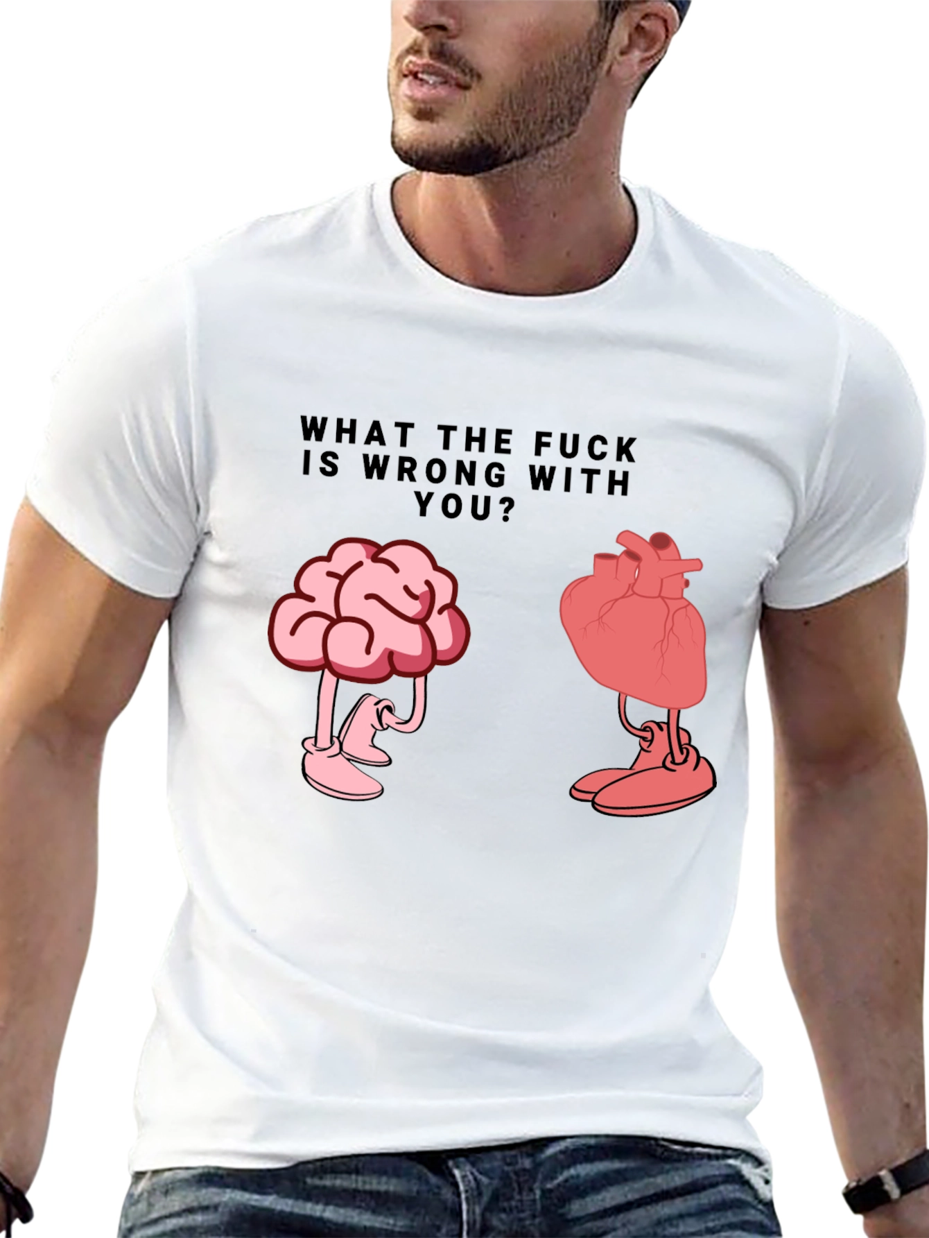 Black WTF Wrong With You Brain and Heart T-Shirt view 13