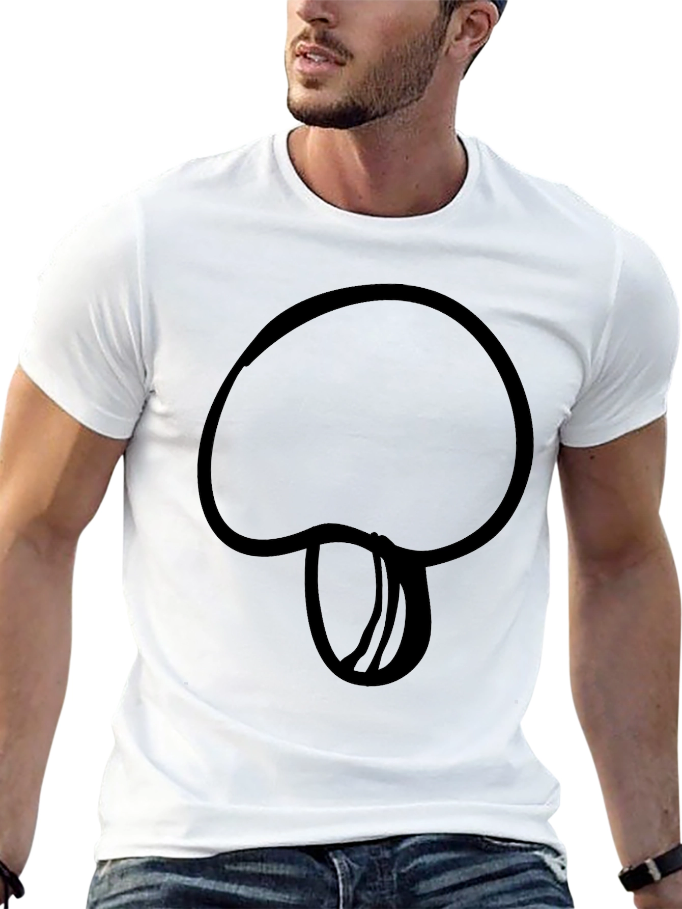Black Mushroom Outline Black T-Shirt - Casual Style view 13