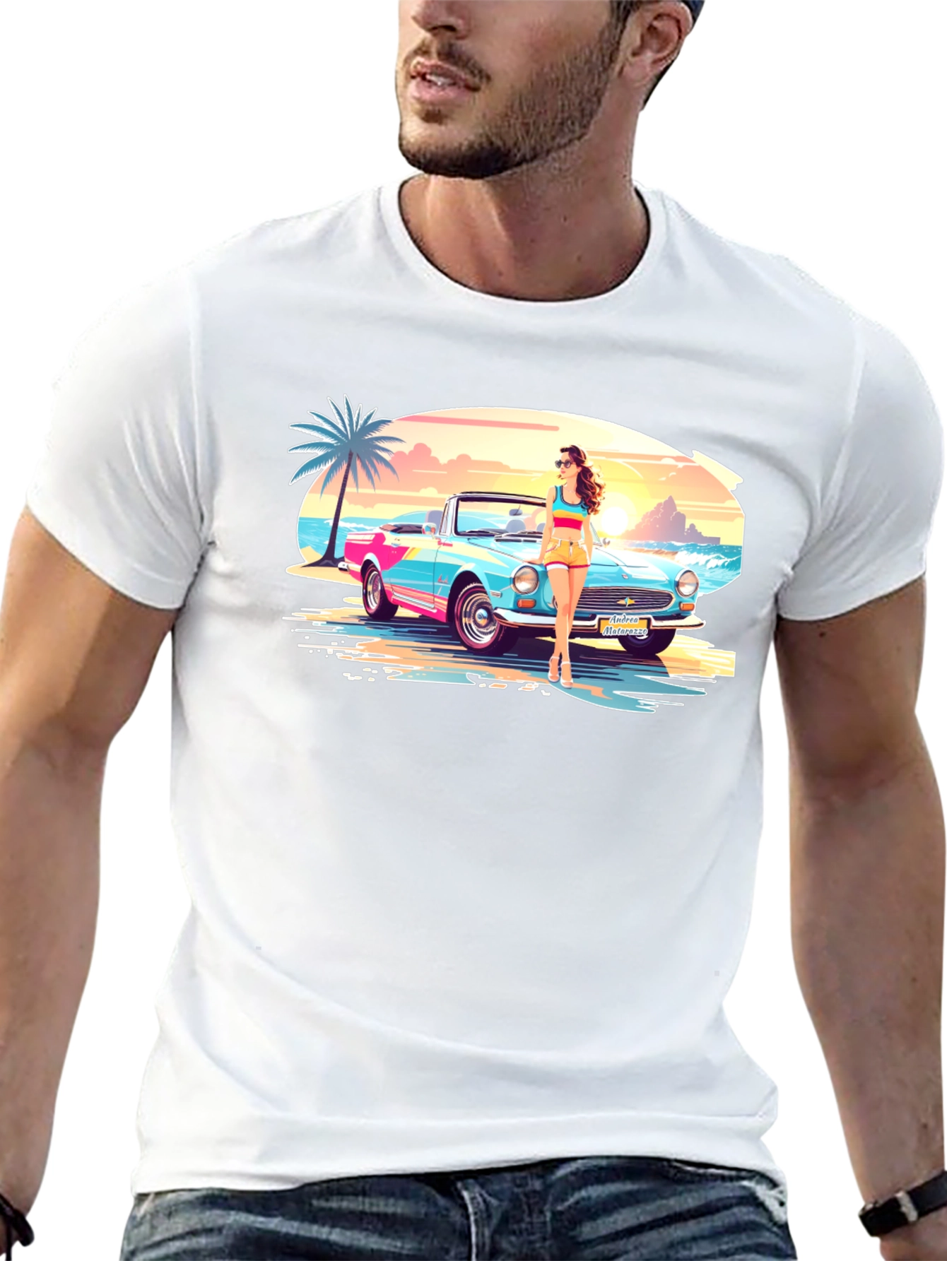 Black Retro Beach Car T-Shirt - Vacation Style view 13