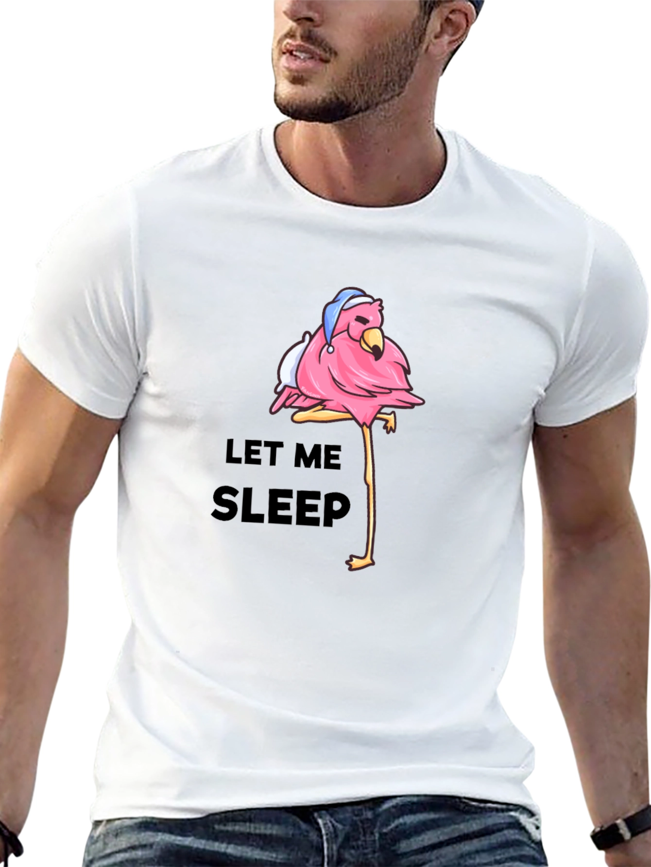 Black Sleepy Flamingo Graphic T-Shirt - Men's Black Tee view 13