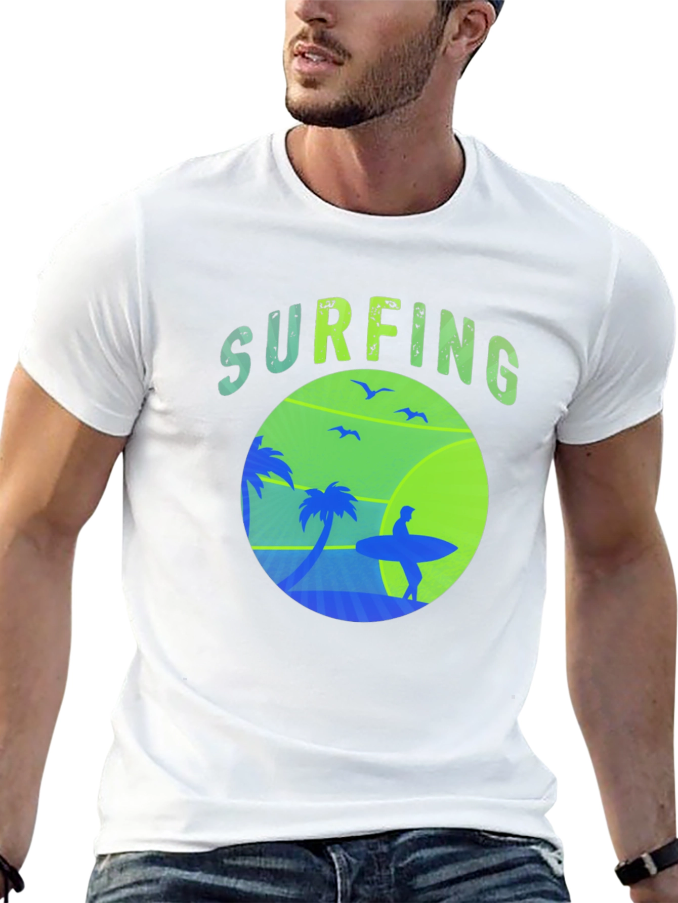Black Surfing Graphic Tee - Black Crew Neck view 13