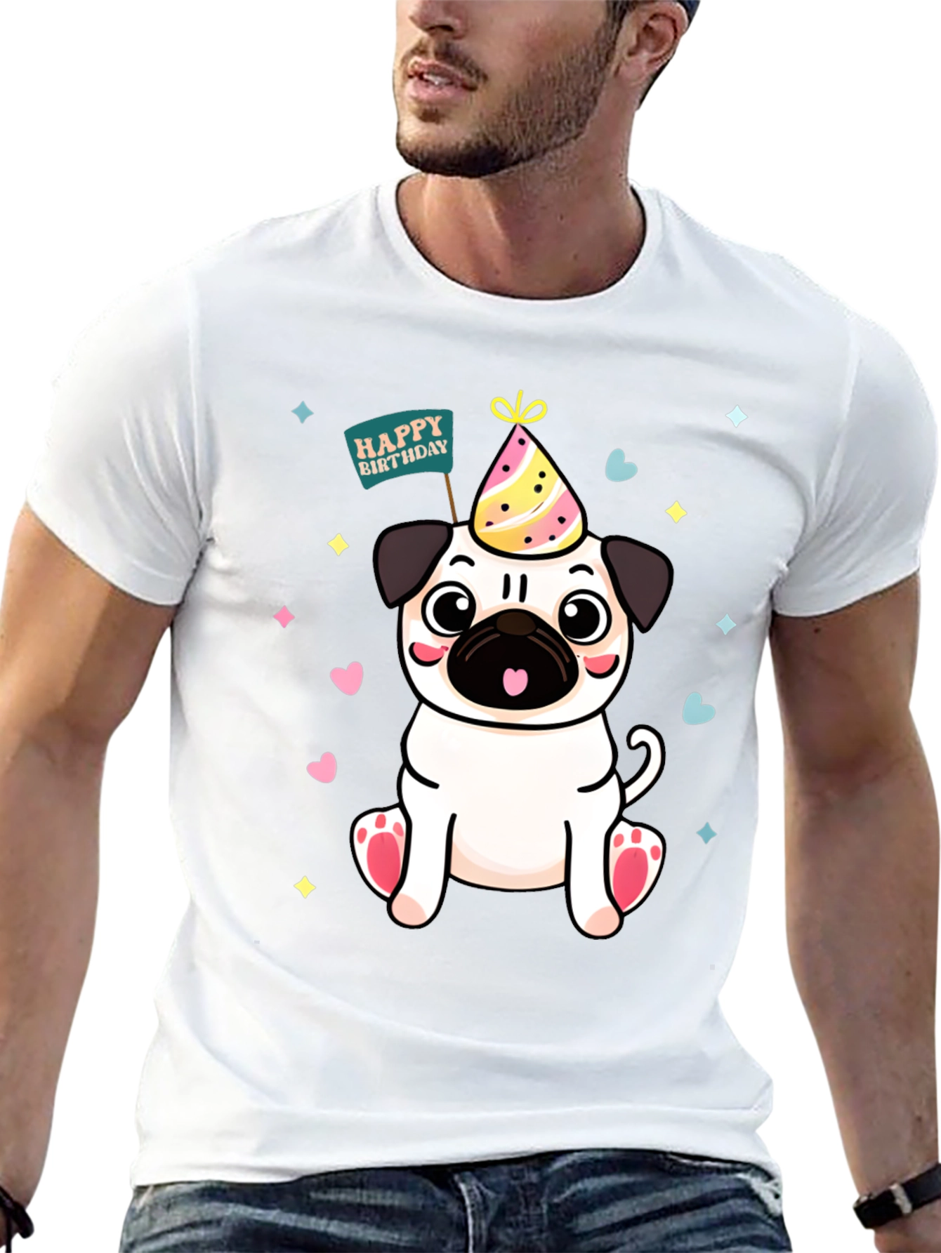 Black Cute Pug Birthday T-Shirt view 13