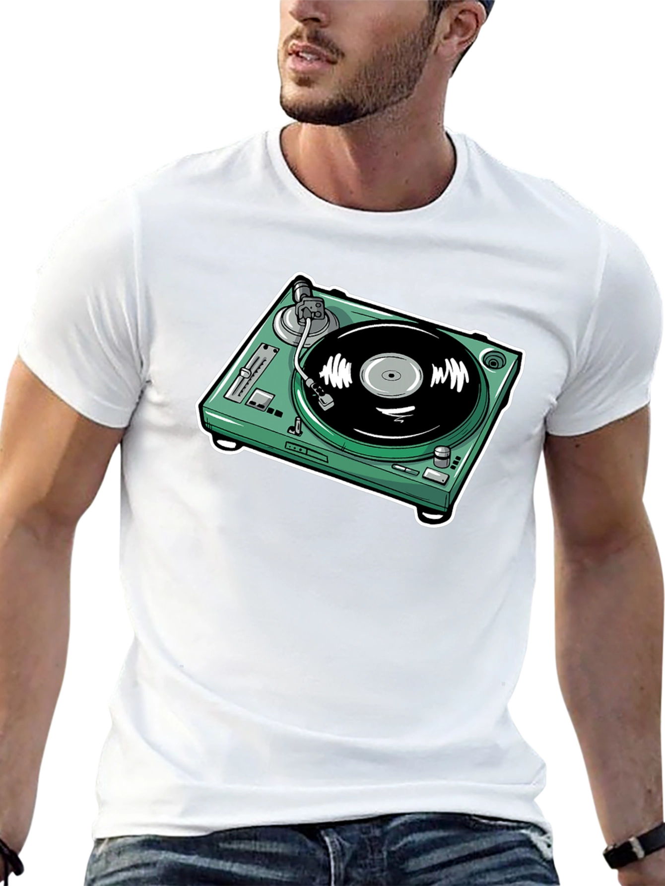 Black Turntable Graphic T-Shirt - Black Cotton Tee view 13