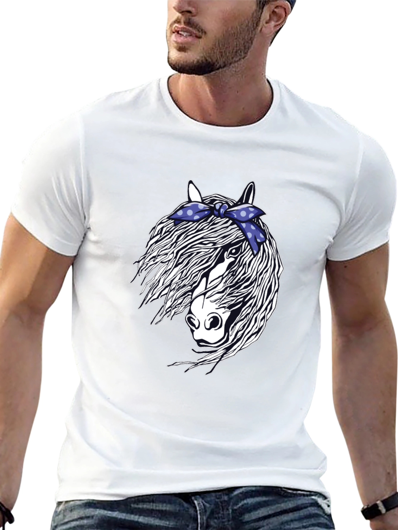 Black Horse with Bandana Graphic T-Shirt view 13