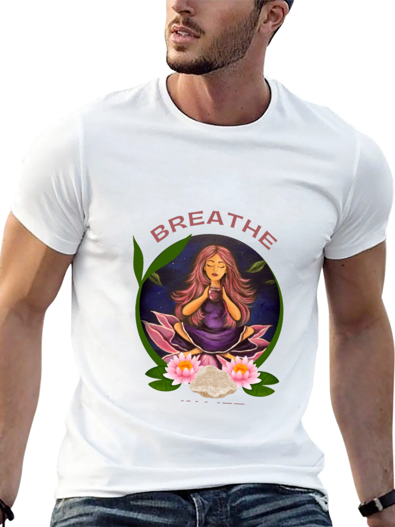 Black Breathe Yoga T-Shirt - Meditating Woman Design view 13