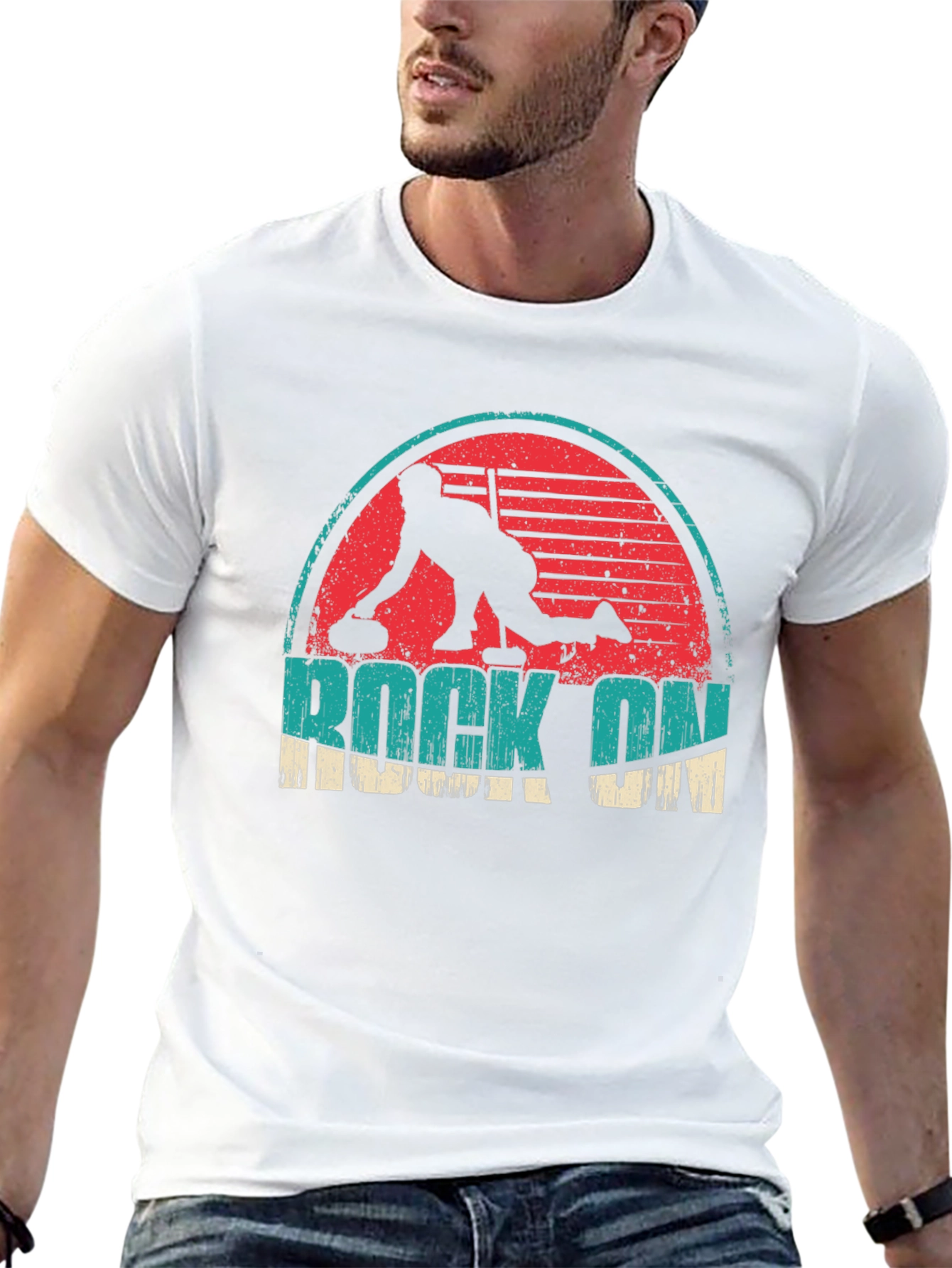 Black Rock On Curling Graphic Tee - Retro Design view 13