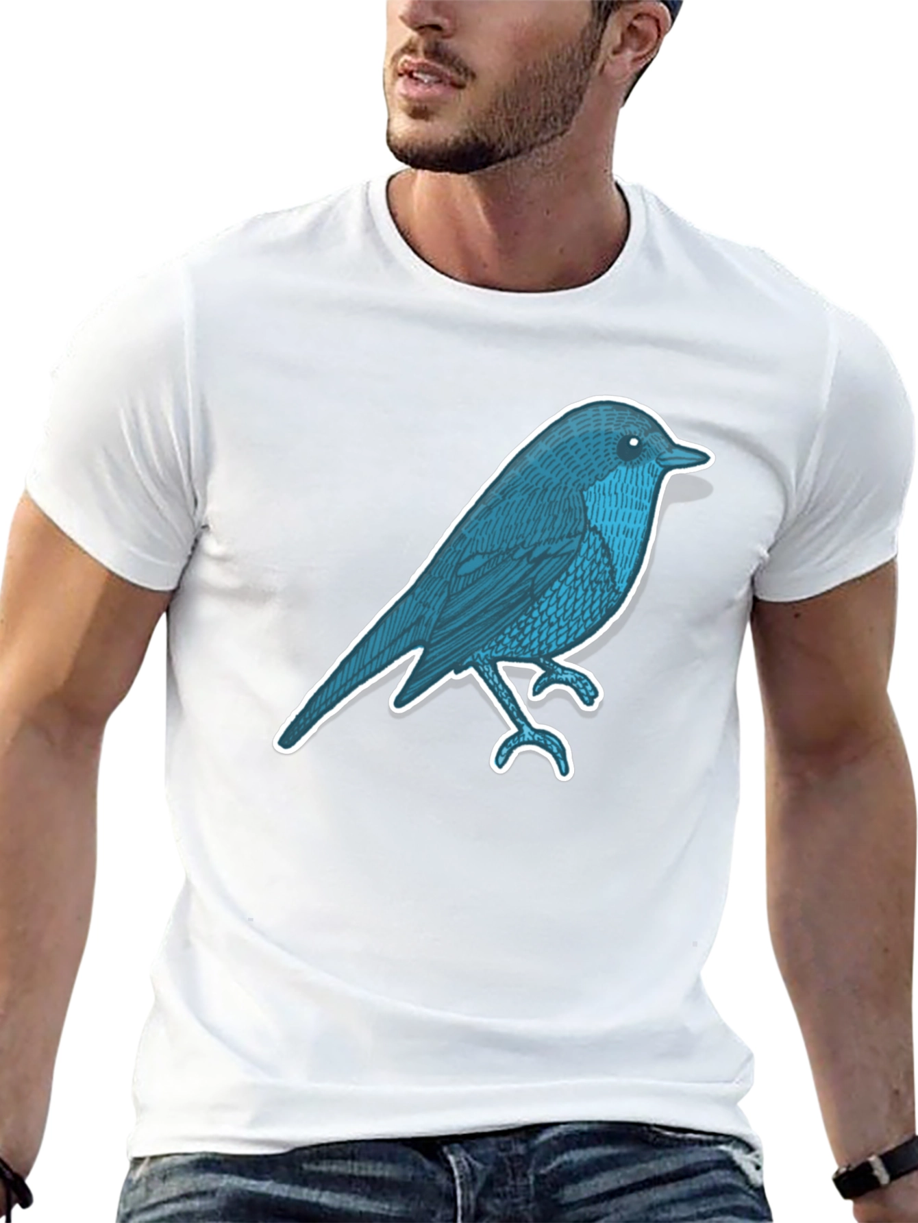 Black Men's Black T-Shirt with Bird Graphic view 13