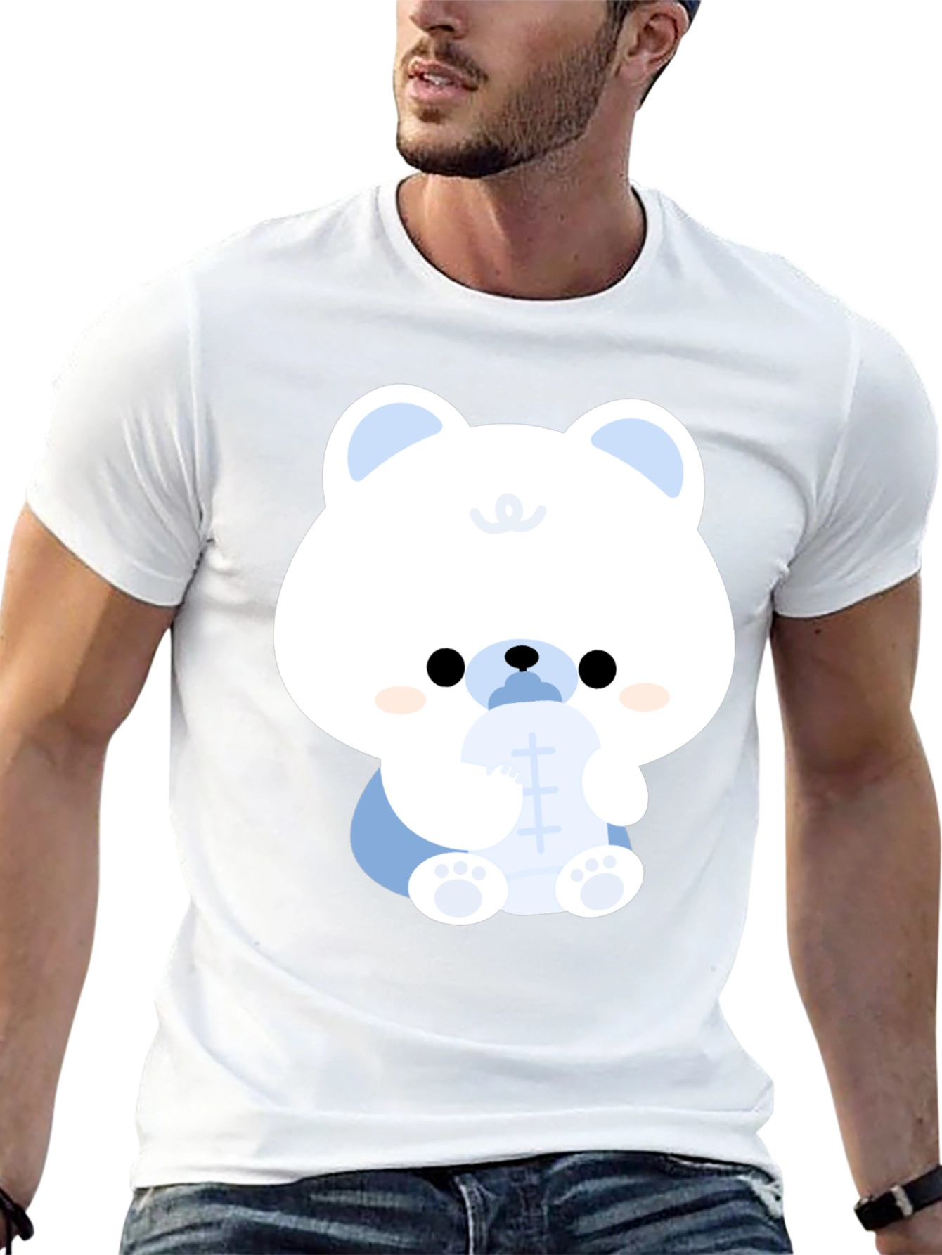 Black Cute Cartoon Bear Black T-Shirt view 13