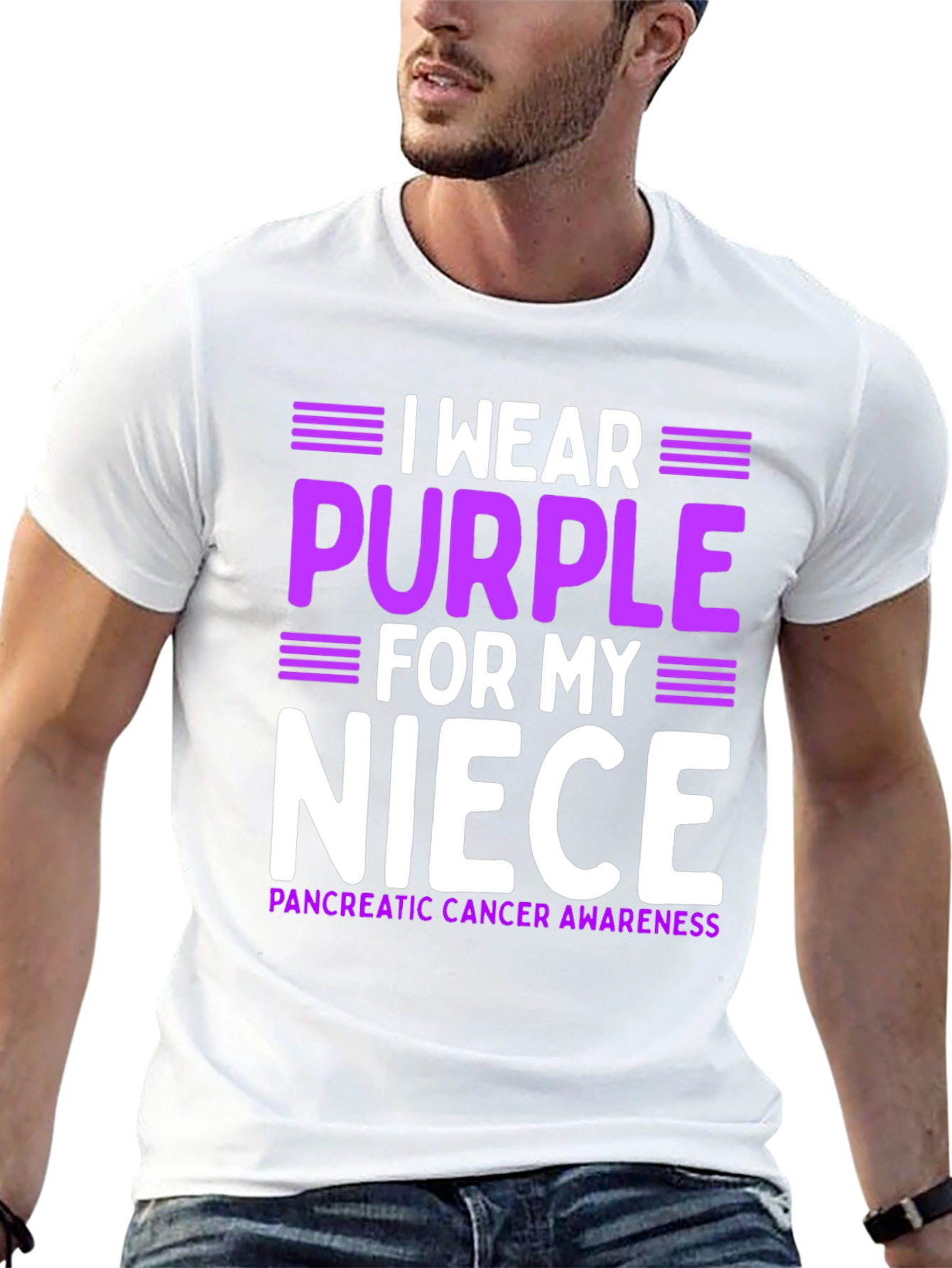 Black I Wear Purple For My Niece T-Shirt Pancreatic Cancer Awareness view 13