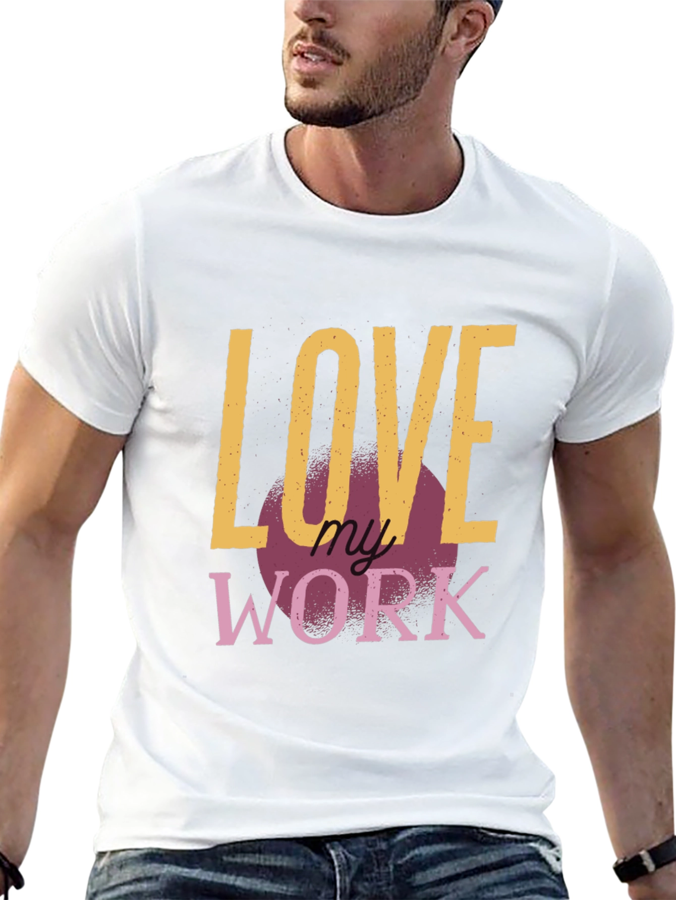 Black Love My Work Graphic Tee - Black Cotton T-Shirt view 13