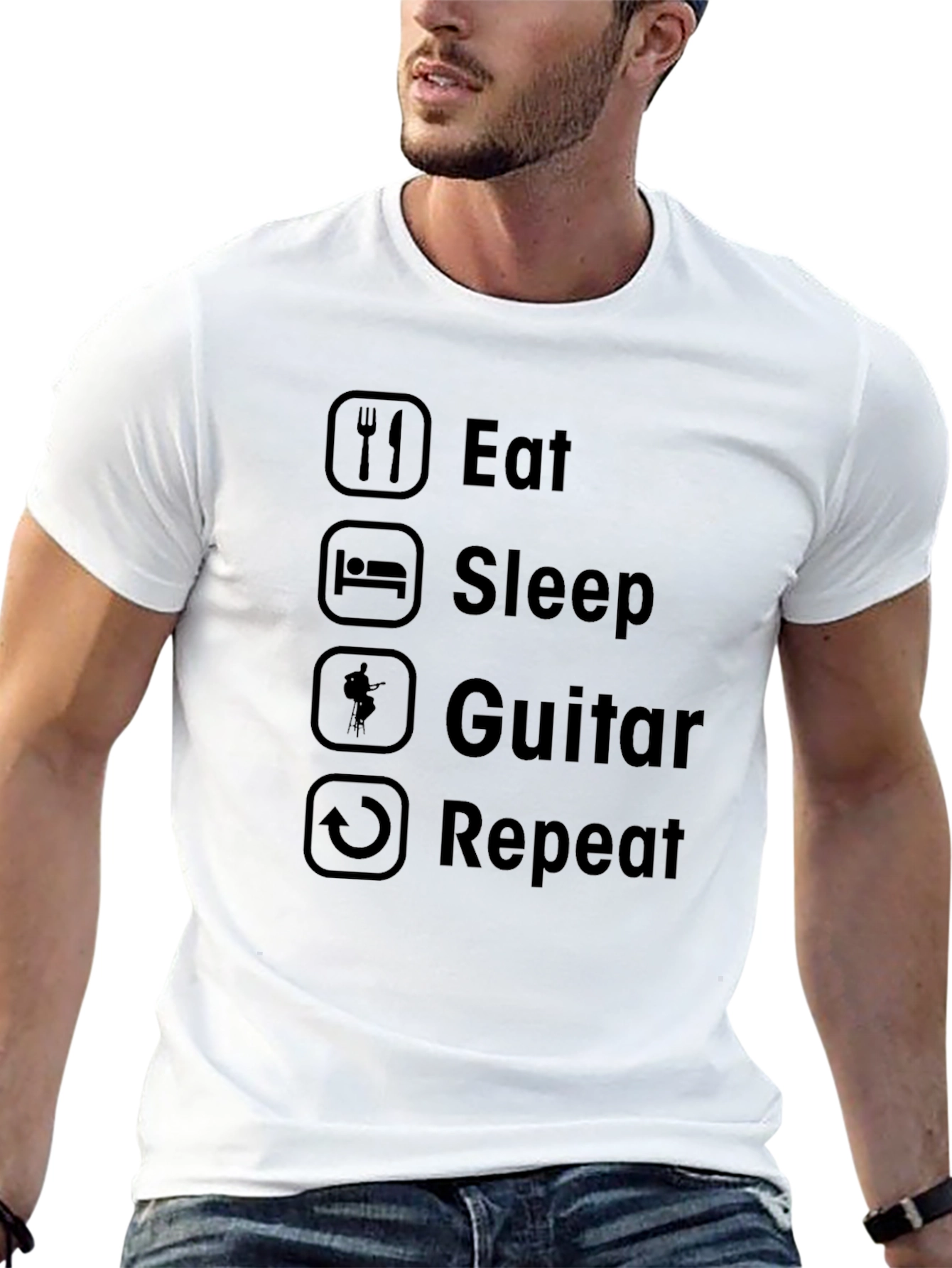 Black Eat Sleep Guitar Repeat T-Shirt - Musician Humor Tee view 13