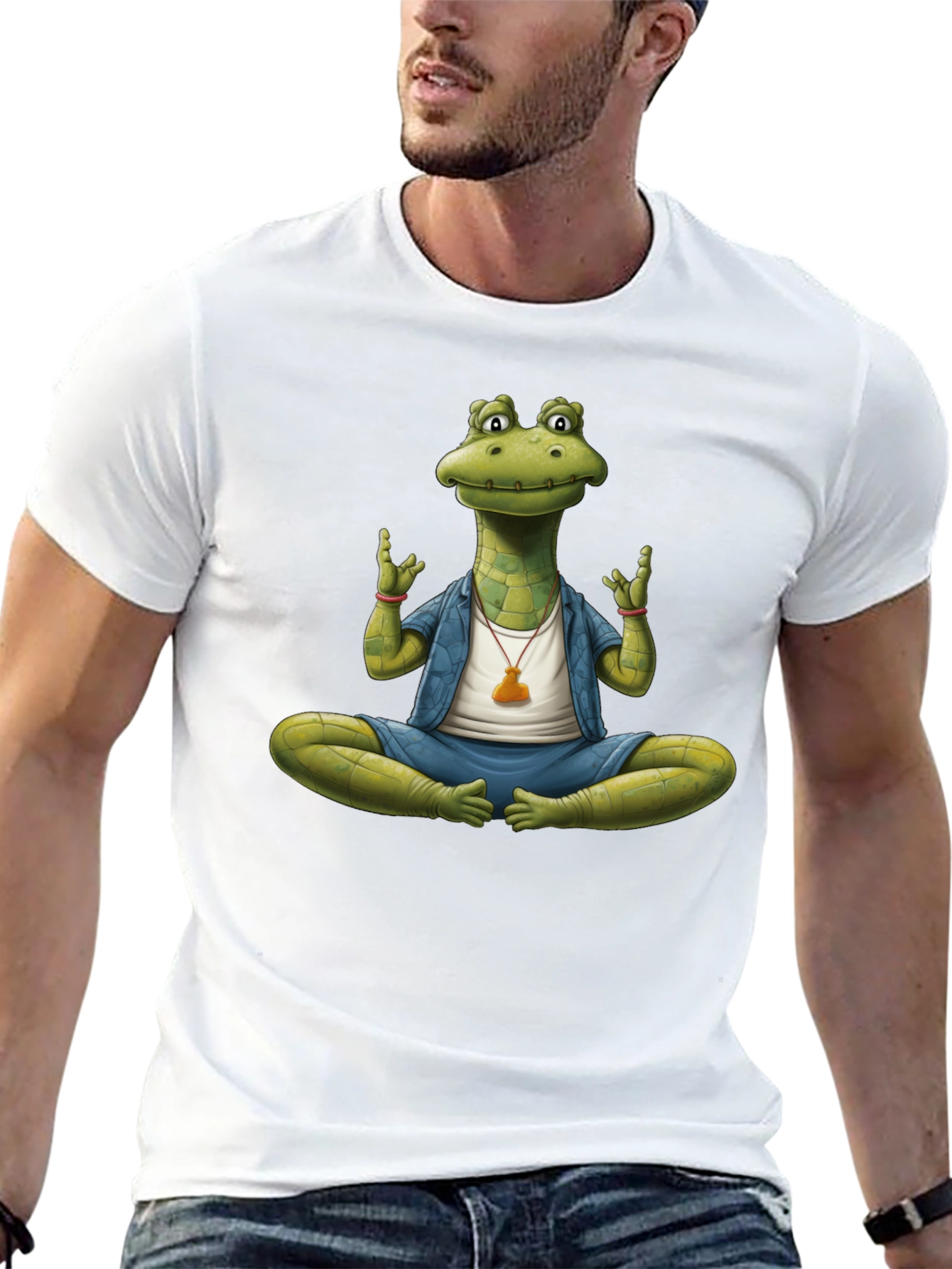 Black Yoga Alligator T-Shirt - Meditating Reptile Tee view 13