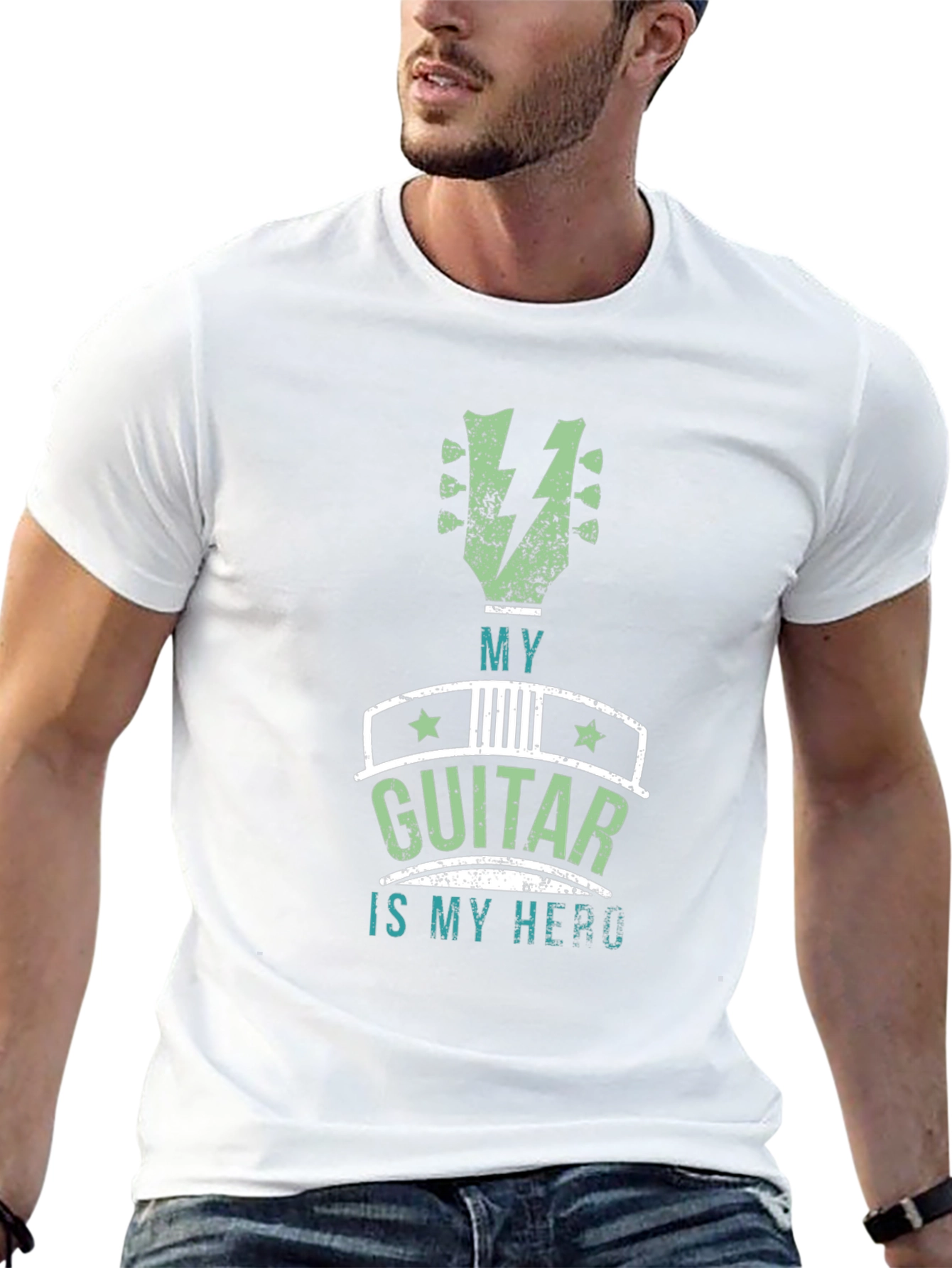 Black My Guitar Is My Hero T-Shirt view 13