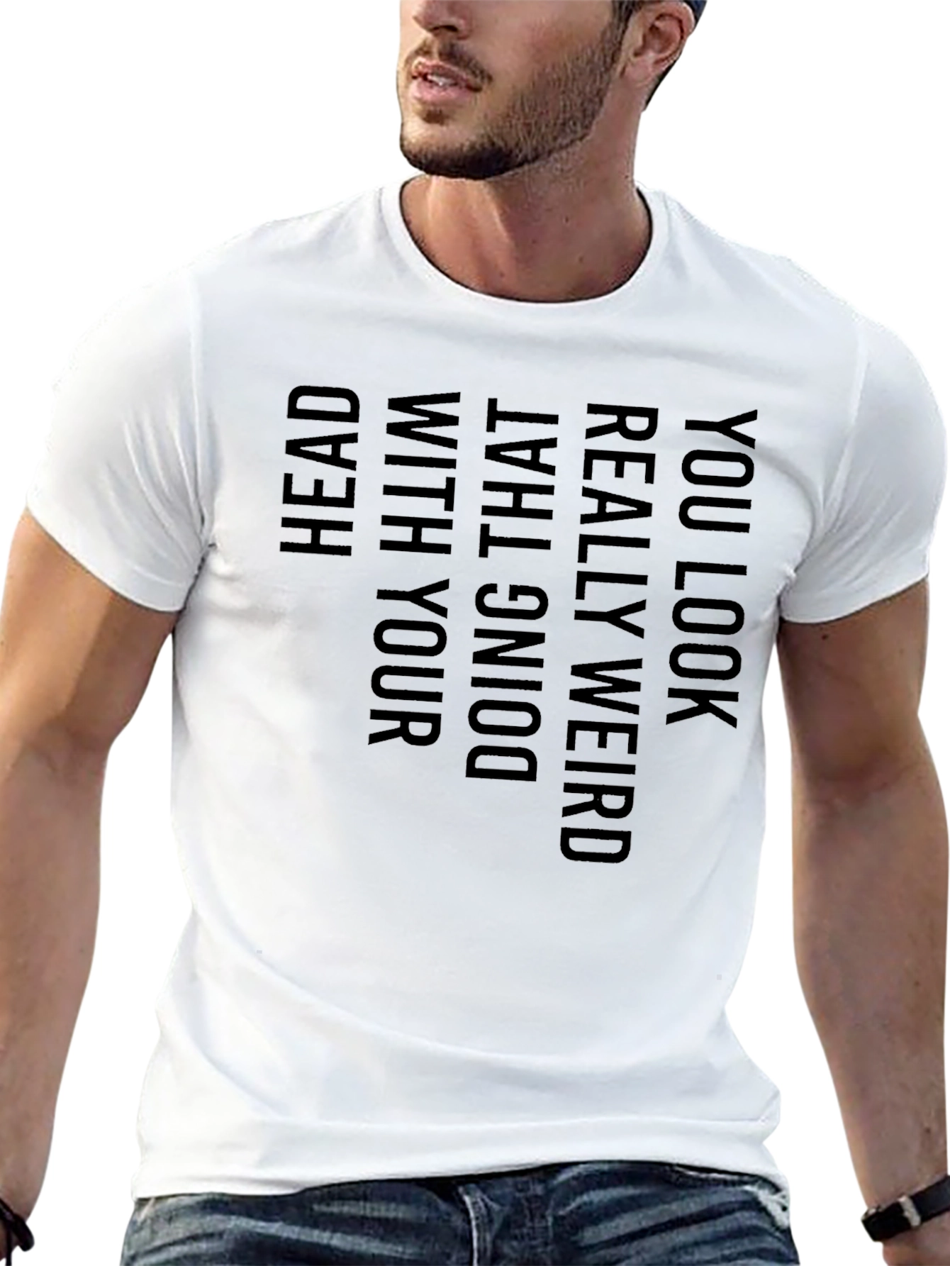 Black Funny Inverted Text Graphic Tee - You Look Really Weird view 13