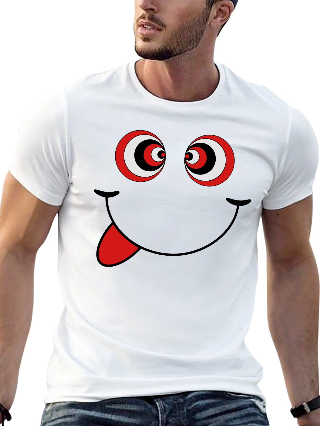 Black Funny Graphic Tee - Crazy Eyes Smiley Face T-Shirt view 13