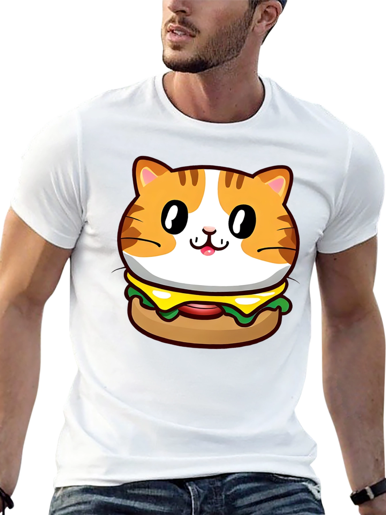 Black Cat Burger Graphic Tee - Unisex Black T-Shirt view 13