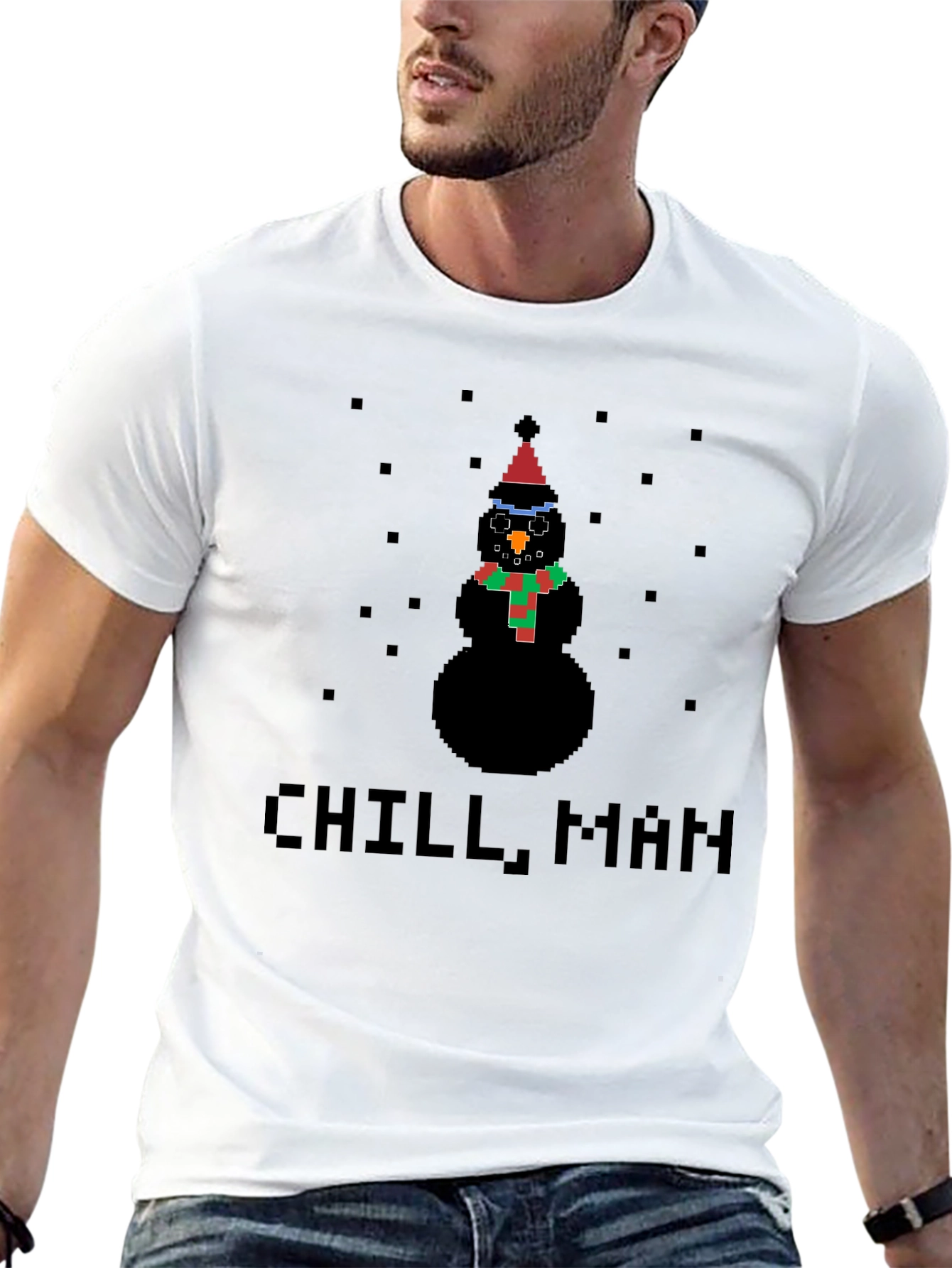 Black Pixel Snowman Chill Man Black T-Shirt view 13