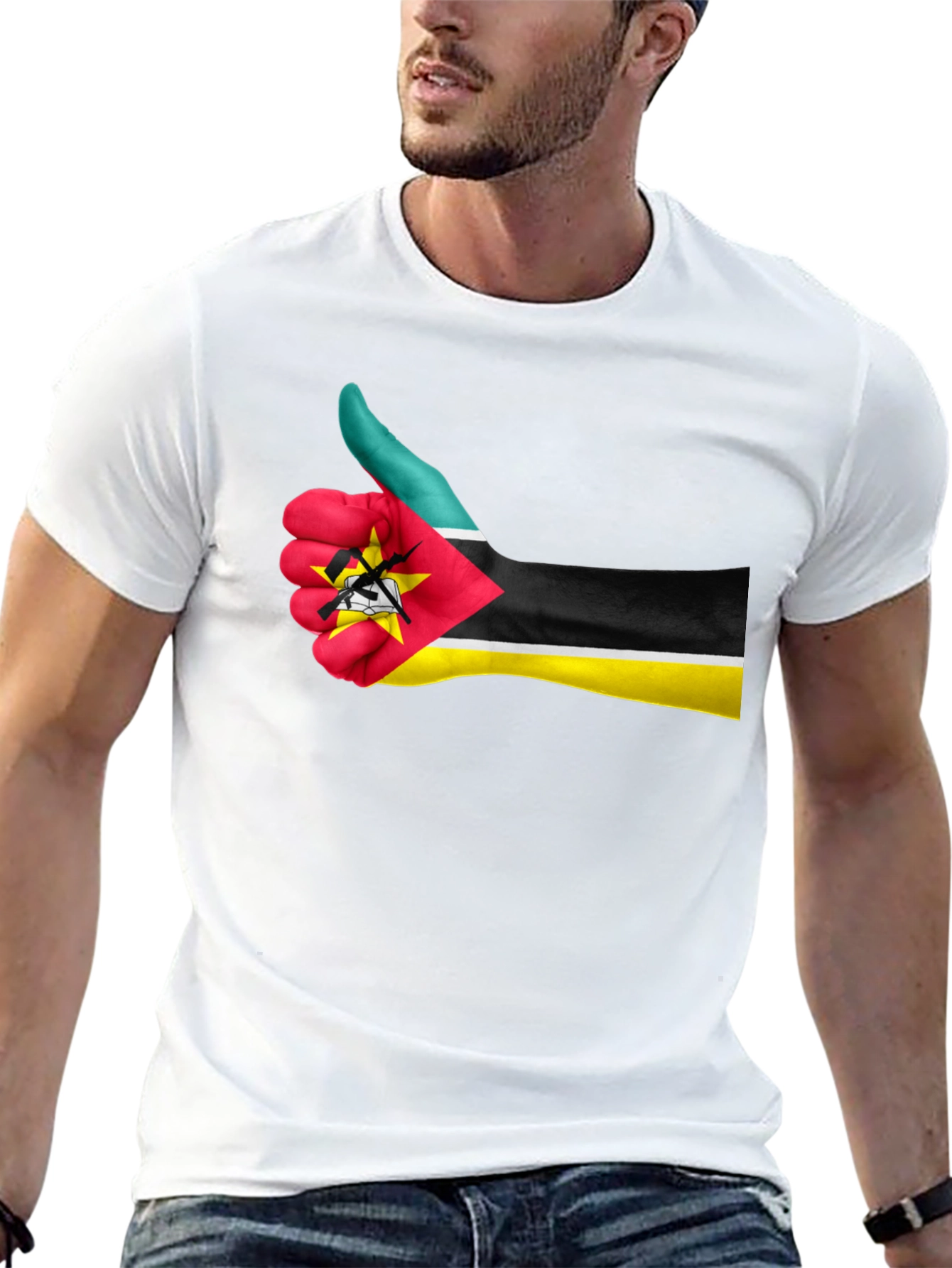 Black Mozambique Flag Thumb Up Graphic T-Shirt view 13