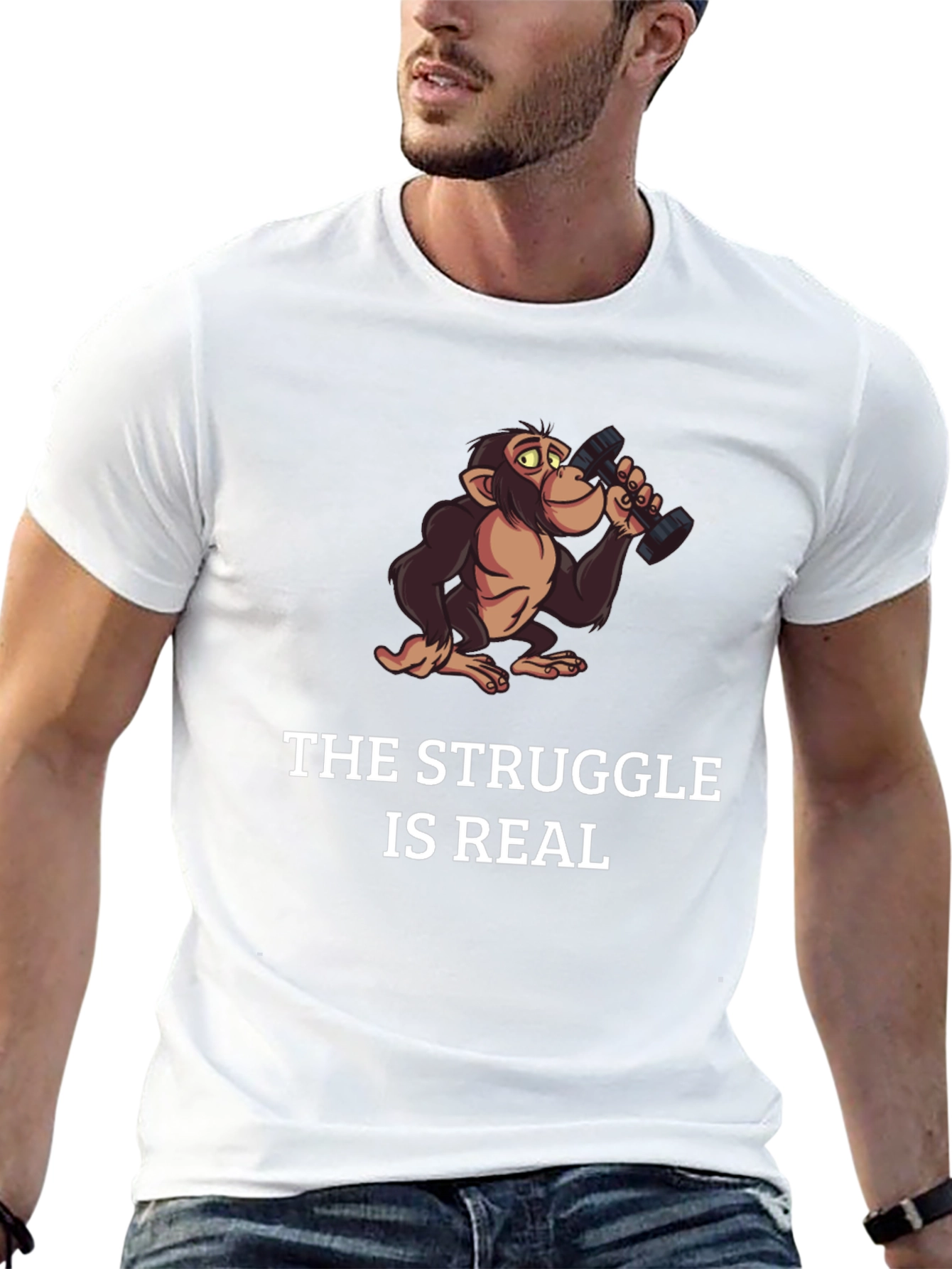Black Funny Monkey The Struggle is Real Black T-Shirt view 13