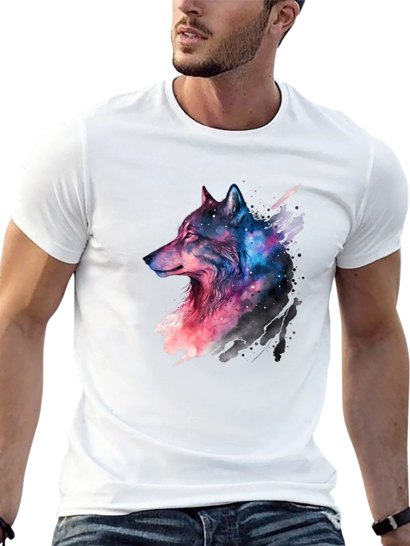Black Galaxy Wolf Graphic Black T-Shirt view 13