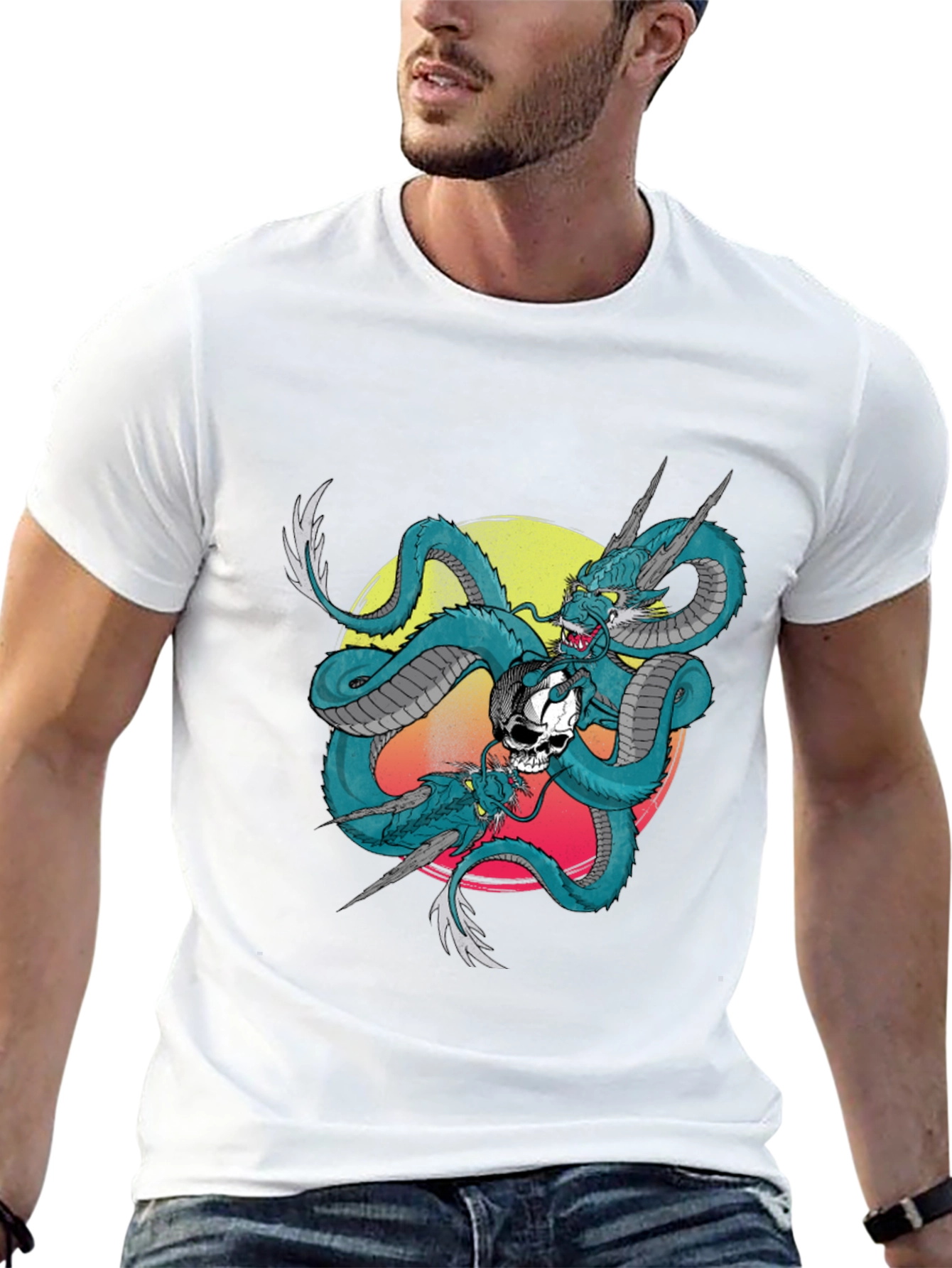 Black Dragon & Skull Graphic Print Tee - Black view 13