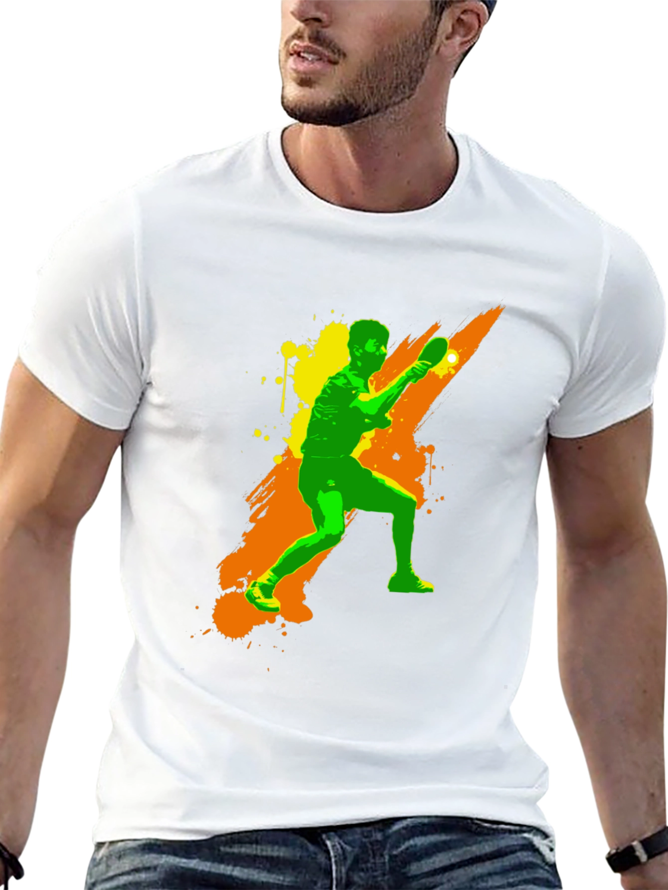 Black Table Tennis Player Graphic Tee - Black T-Shirt view 13