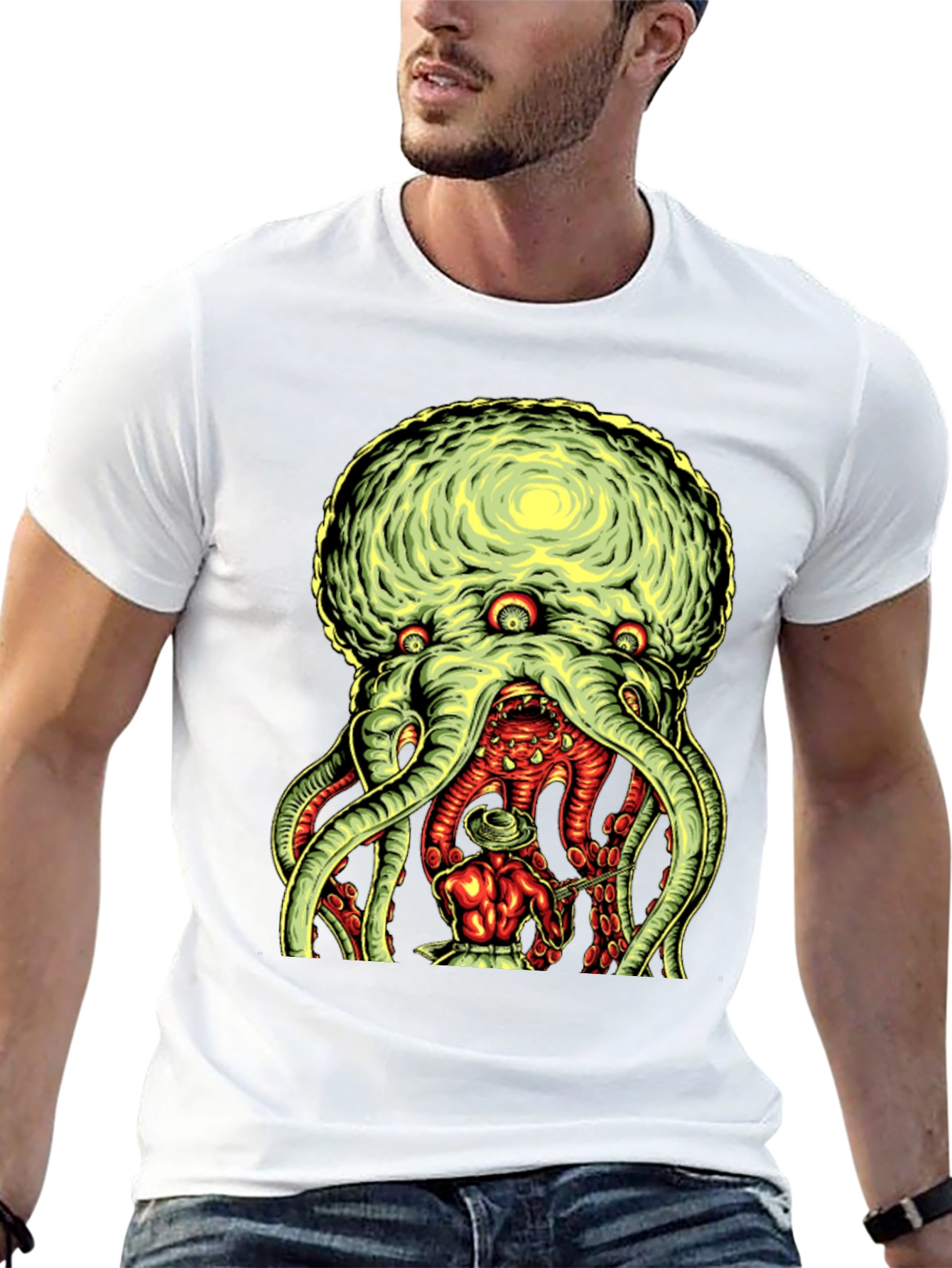 Black Tentacle Monster Graphic Tee - Black Cotton T-Shirt view 13