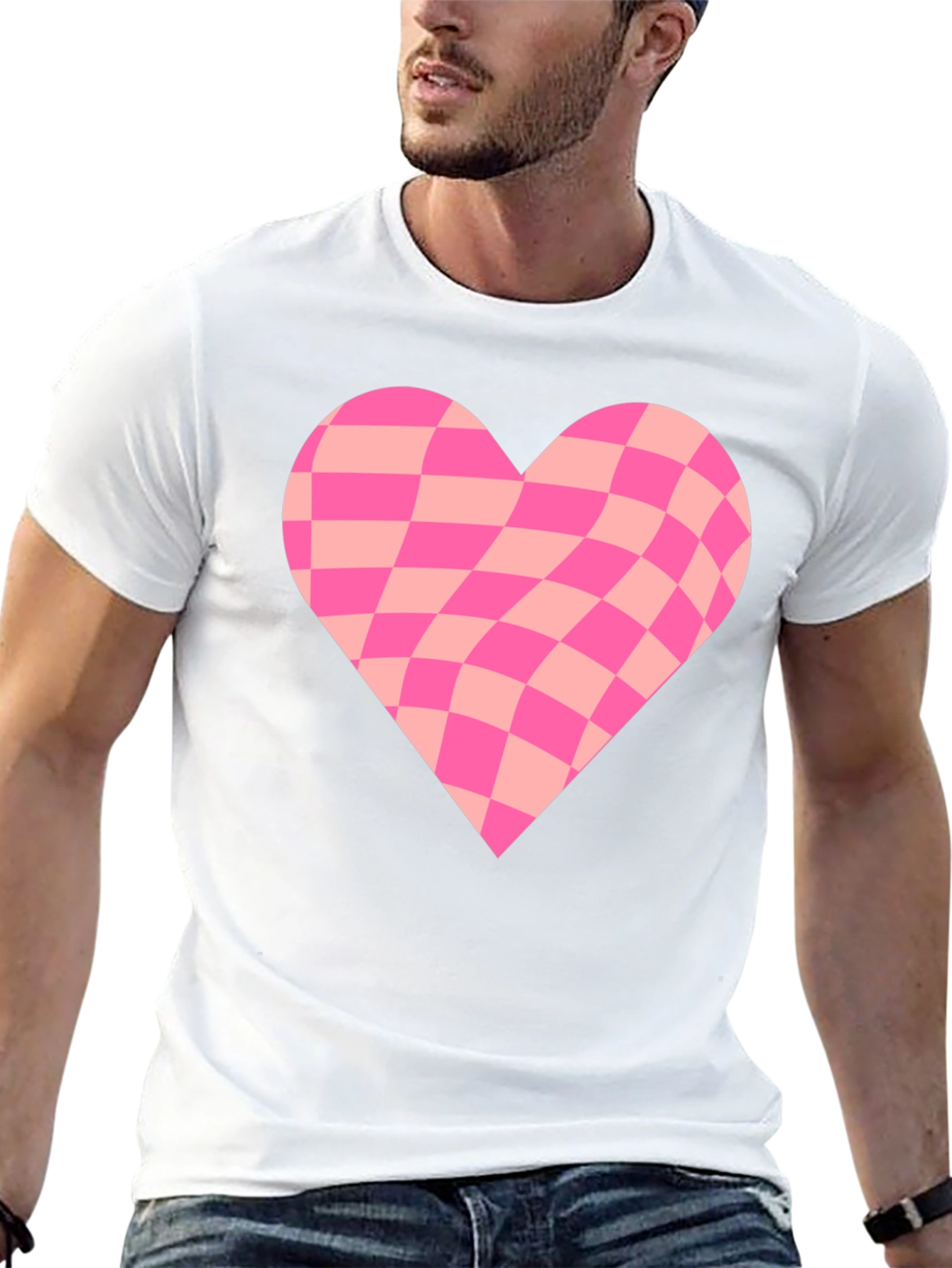 Black Warped Checkered Heart Graphic Tee - Black view 13