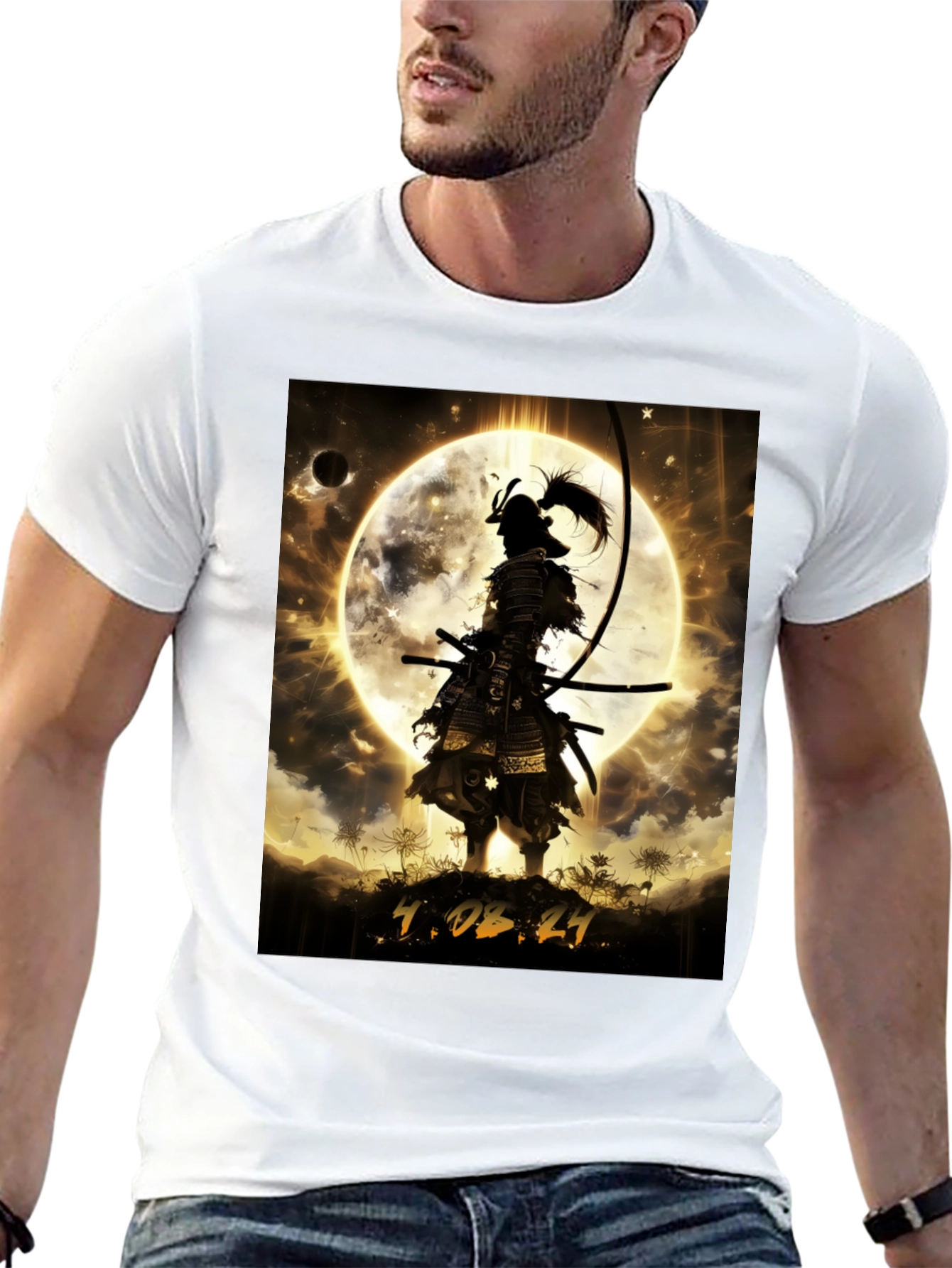 Black Samurai Moon Graphic T-Shirt - Warrior Style view 13