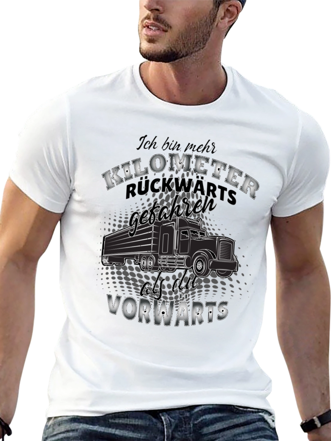 Black Kilometer Trucker Tee - German Humor T-Shirt view 13