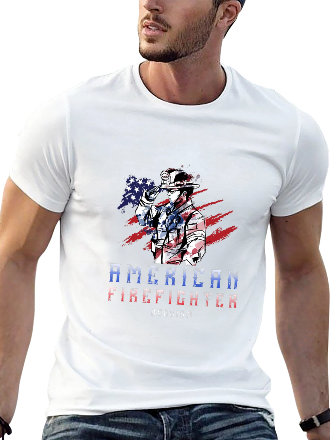 Black American Firefighter T-Shirt - Heroism Design view 13