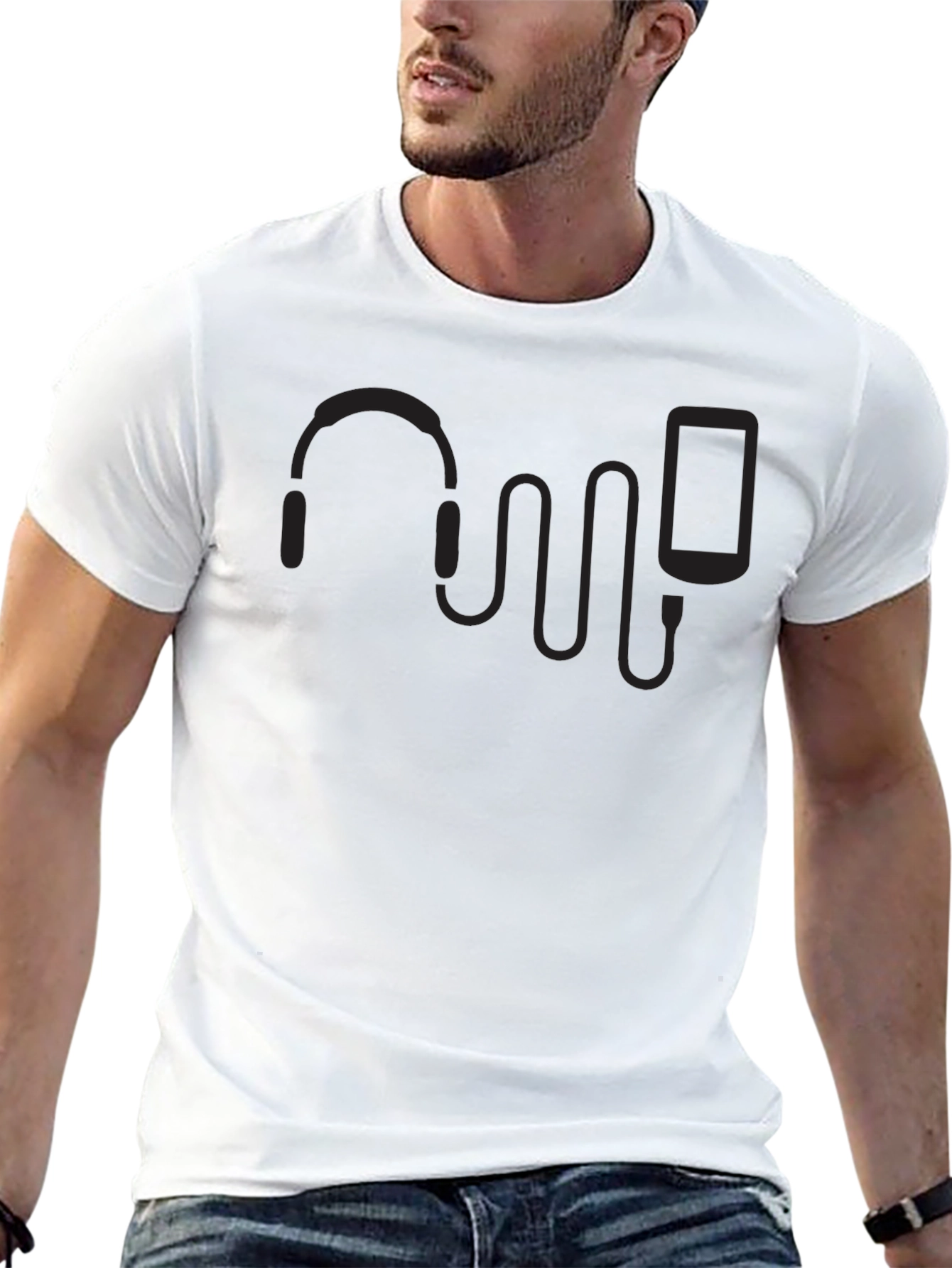 Black Headphones & Phone Graphic T-Shirt - Music Lover Tee view 13