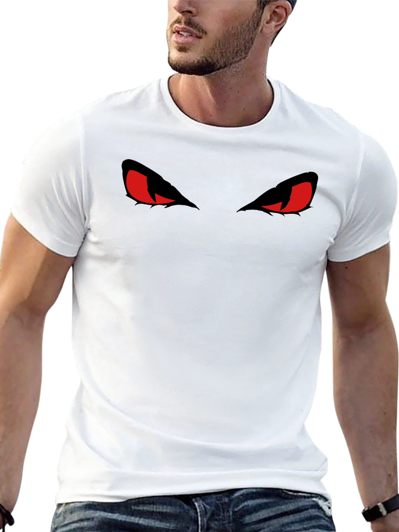 Black Men's Black T-Shirt with Red Evil Eyes Graphic view 13