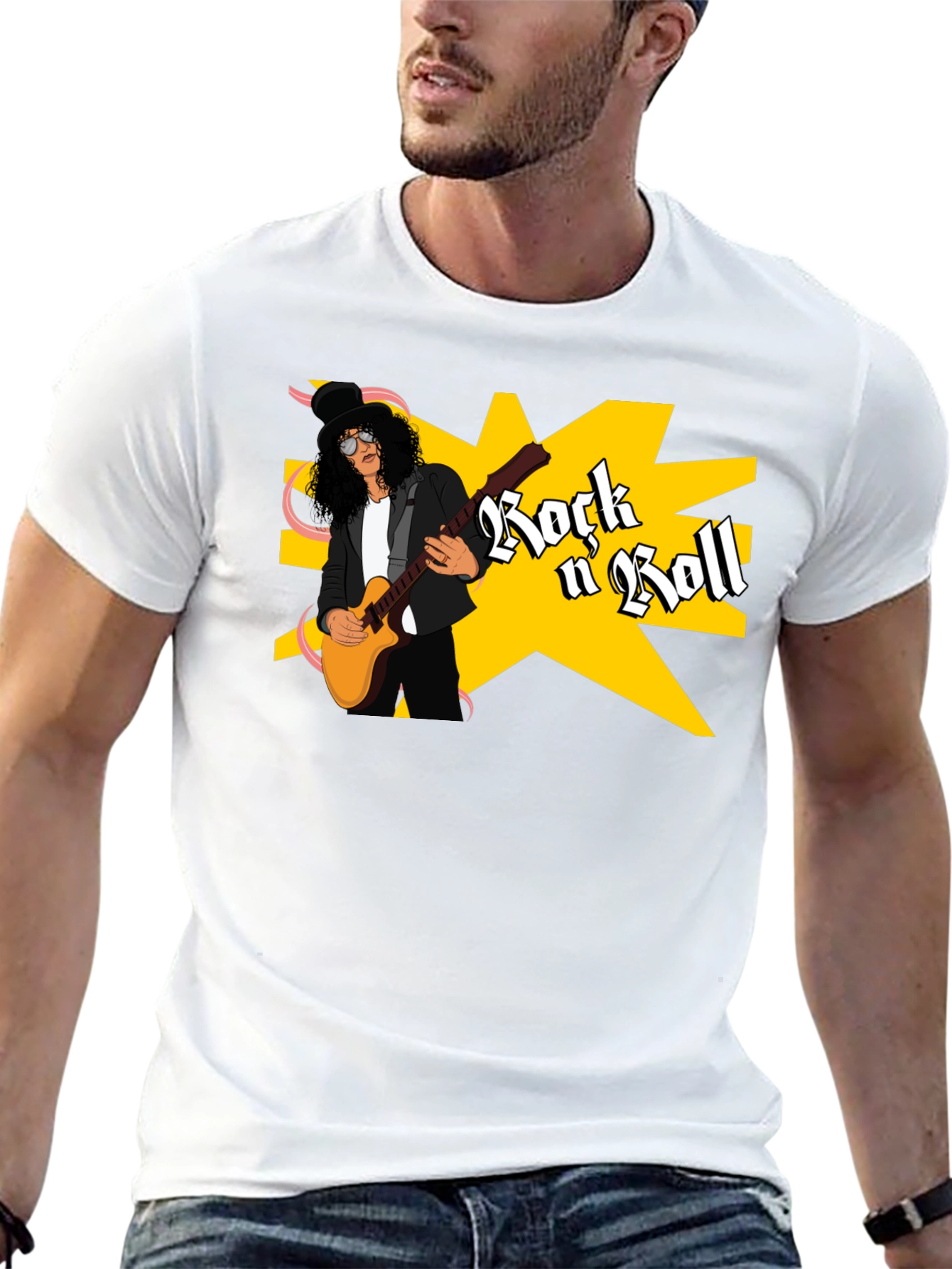 Black Rock n Roll Guitarist Graphic Tee - Black view 13