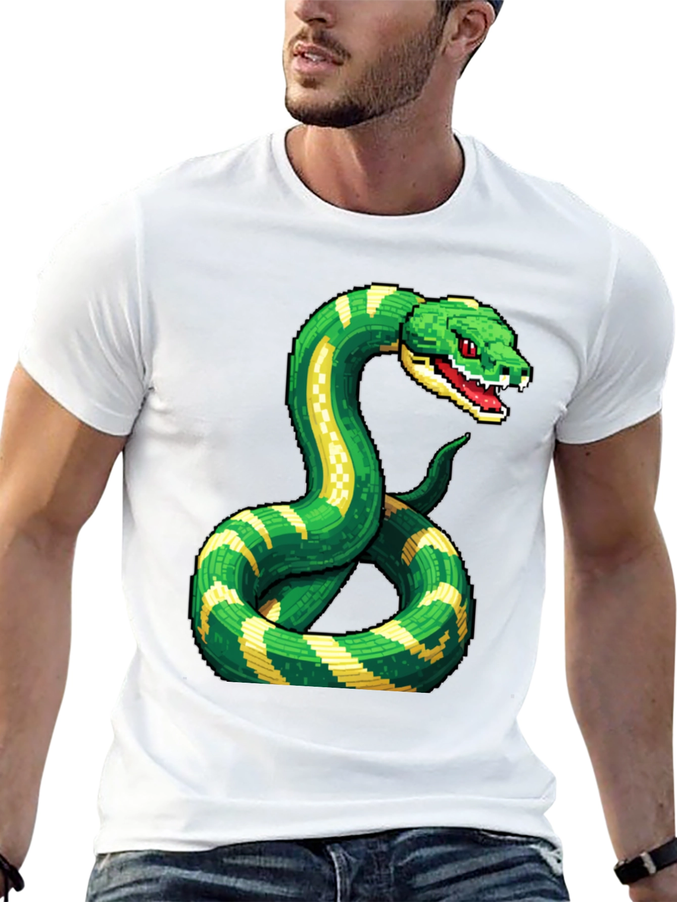 Black Pixelated Snake Graphic Tee - Gamer Style view 13