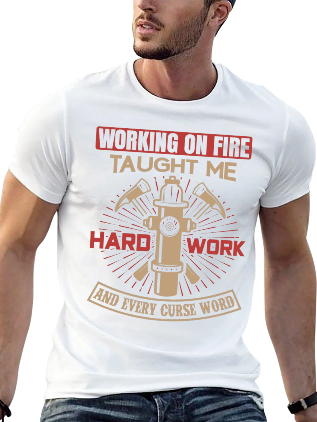 Black Firefighter Humor T-Shirt - "Working on Fire" view 13