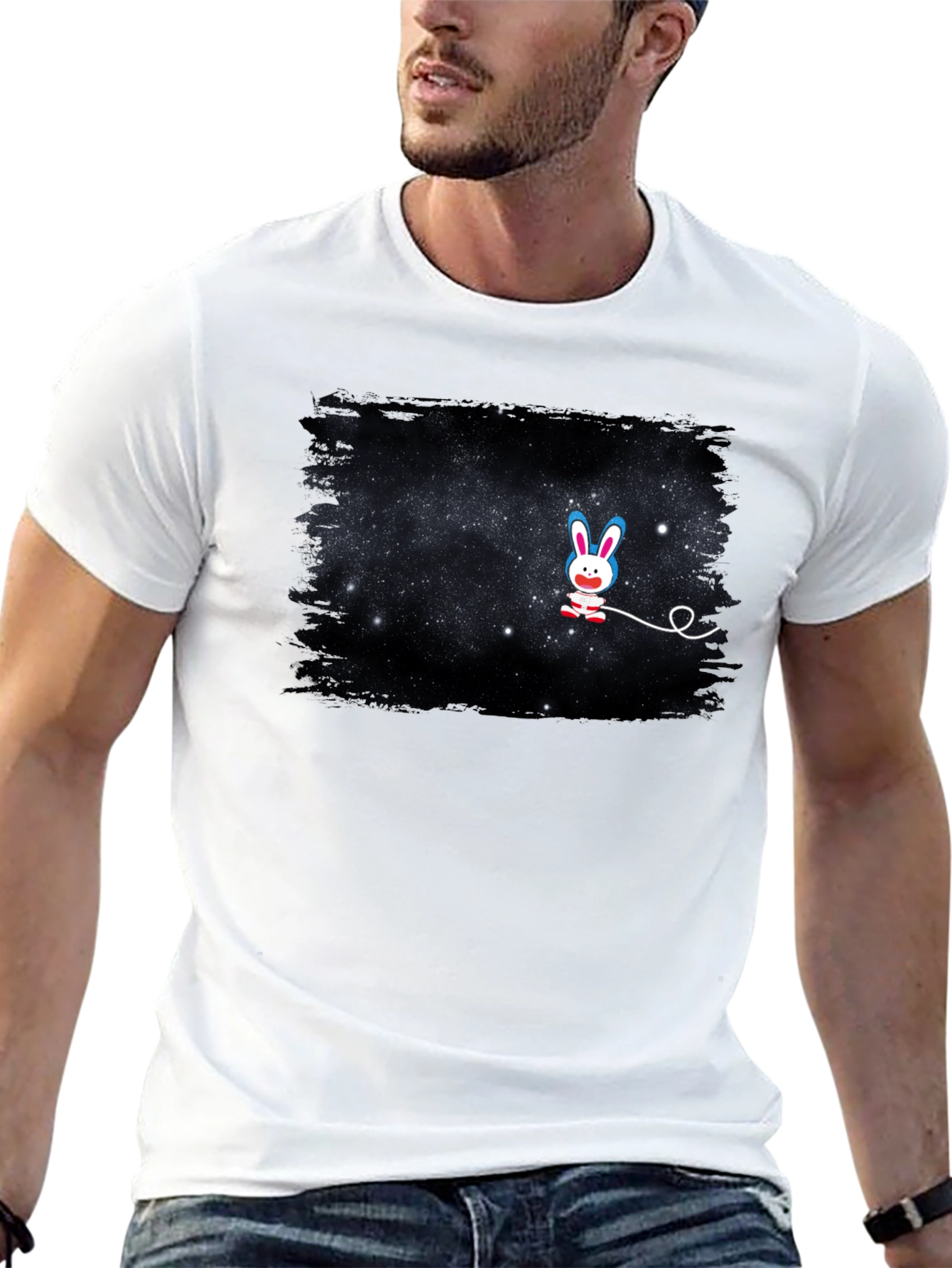 Black Galaxy Bunny T-Shirt - Unisex Black Tee view 13