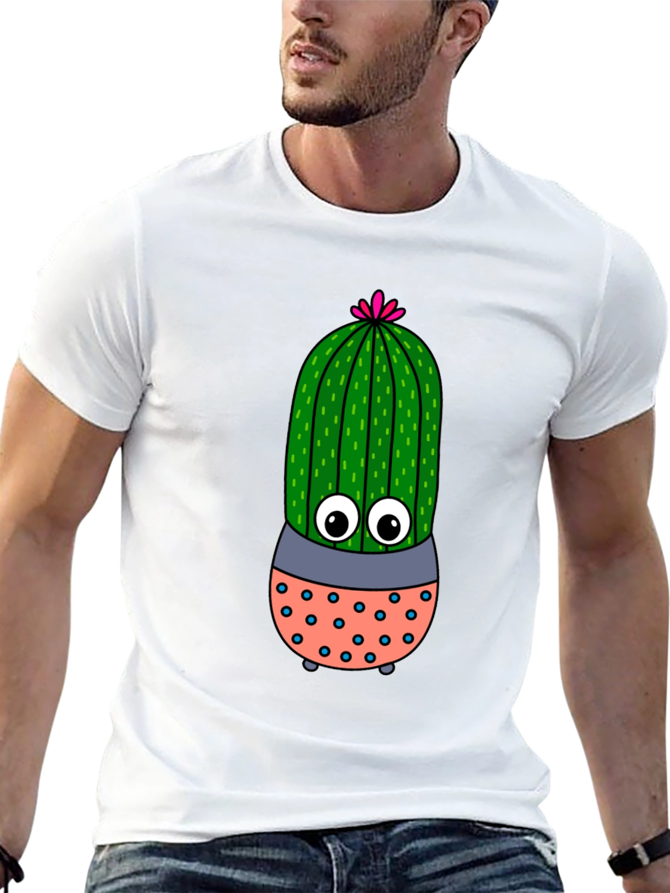 Black Cute Cartoon Cactus Black T-Shirt view 13
