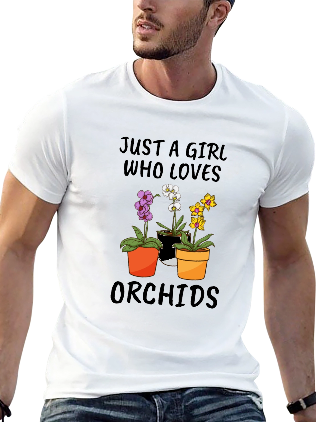 Black Just A Girl Who Loves Orchids T-Shirt view 13