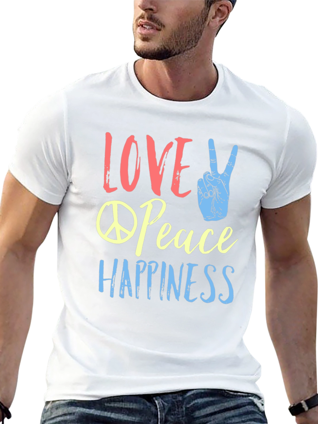Black Love Peace Happiness Graphic T-Shirt view 13