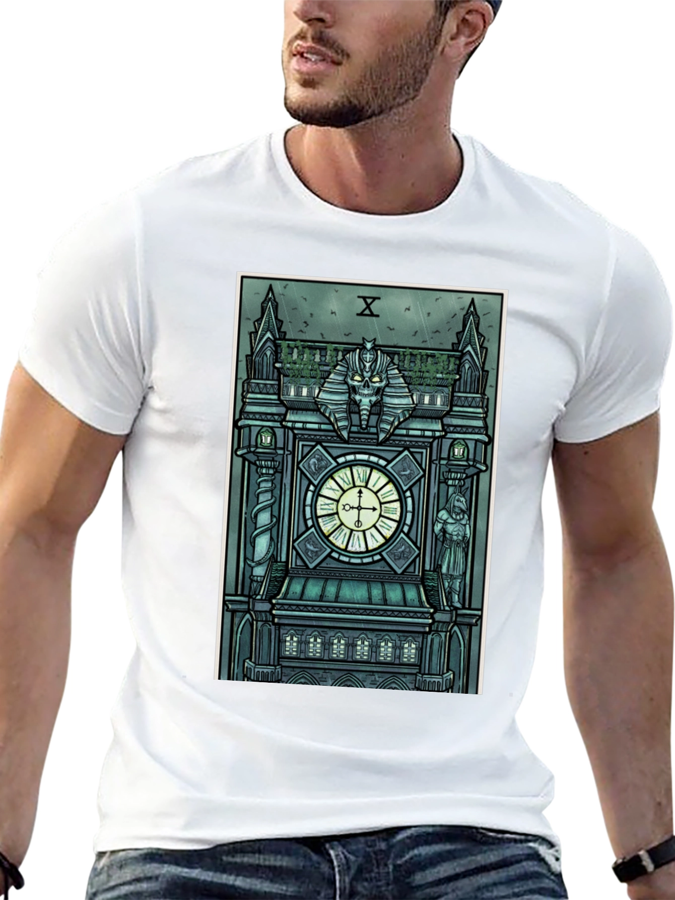 Black Gothic Clock Tower Graphic T-Shirt - Men's Black Tee view 13