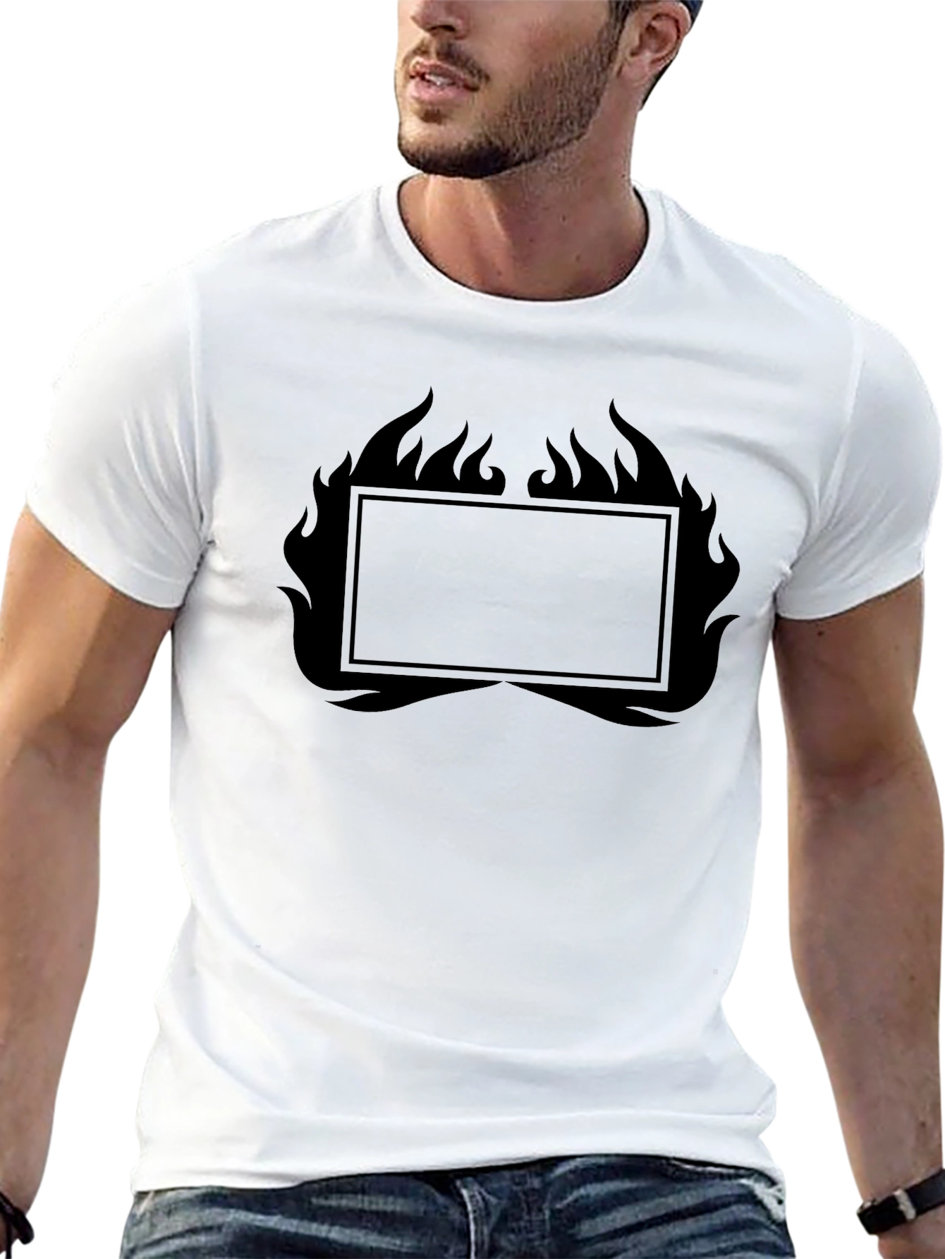 Black Men's Black Graphic T-Shirt - Flames Design view 13