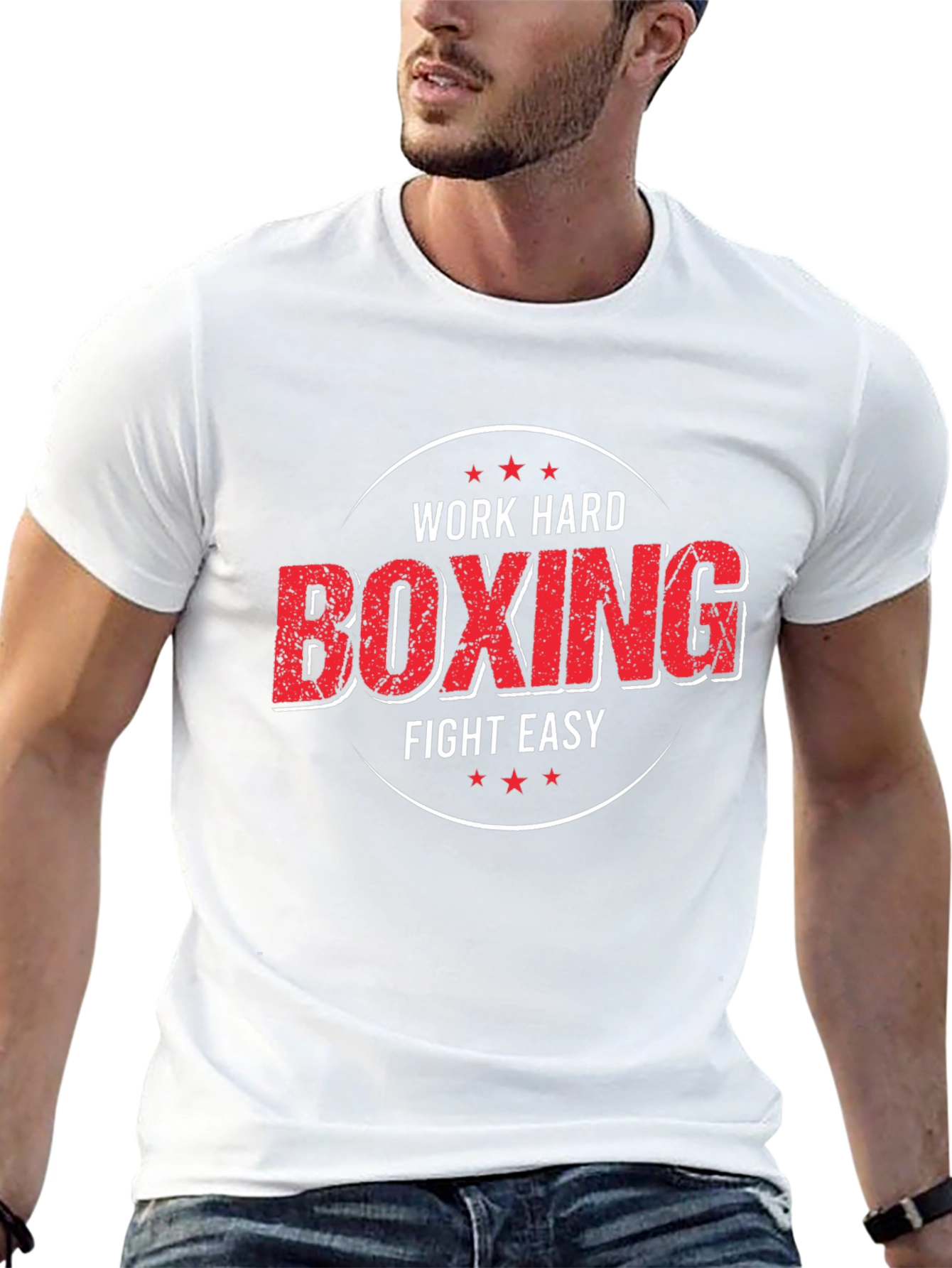 Black Work Hard Boxing Fight Easy Graphic T-Shirt view 13